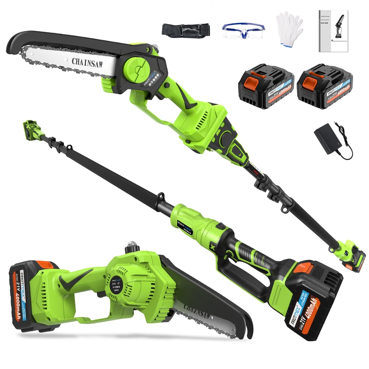 2-in-1 Akku-Teleskopsäge 8 Zoll & Mini-Kettensäge, 20V Batterie, Gesamtreichweite bis max. 15 ft, Kompakte Teleskopsäge für Baumschnitt und Heckenschnitt