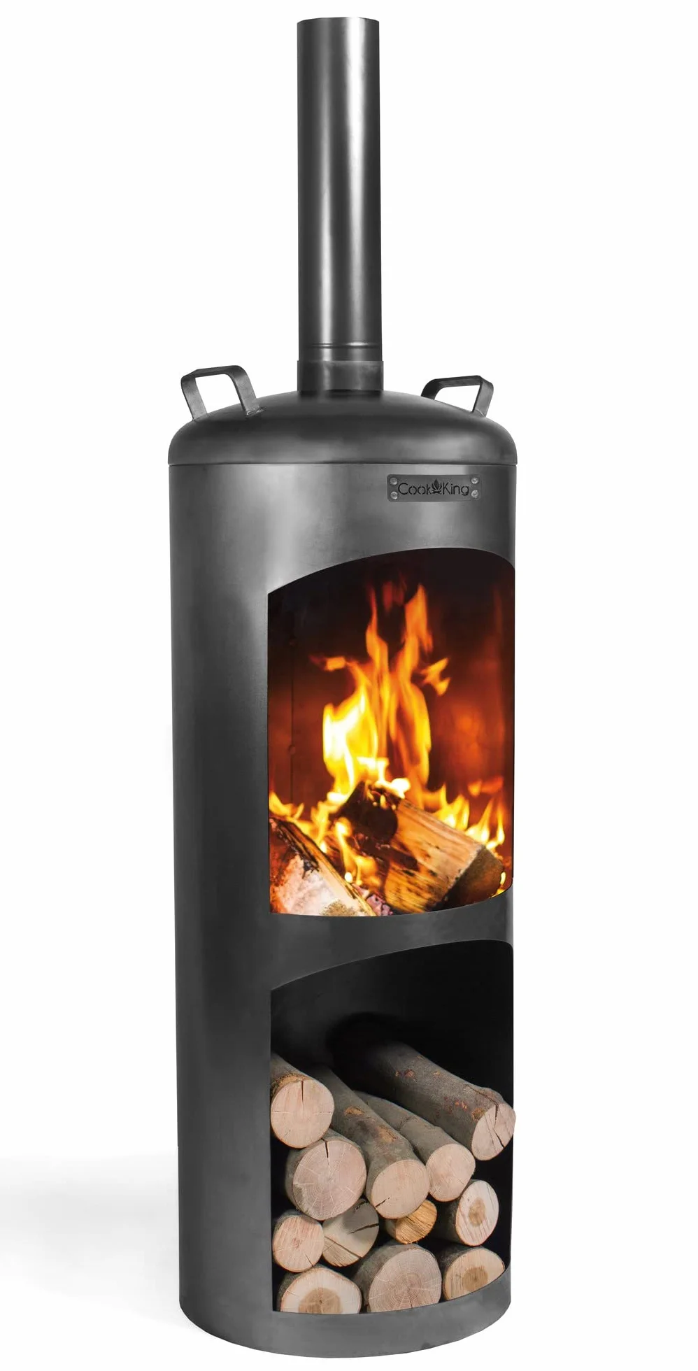 CookKing Terrassenofen Faro aus Stahl | 40x40x158 cm, Schwarz | Handgefertigt in Europa | Ideal für Garten & Terrasse