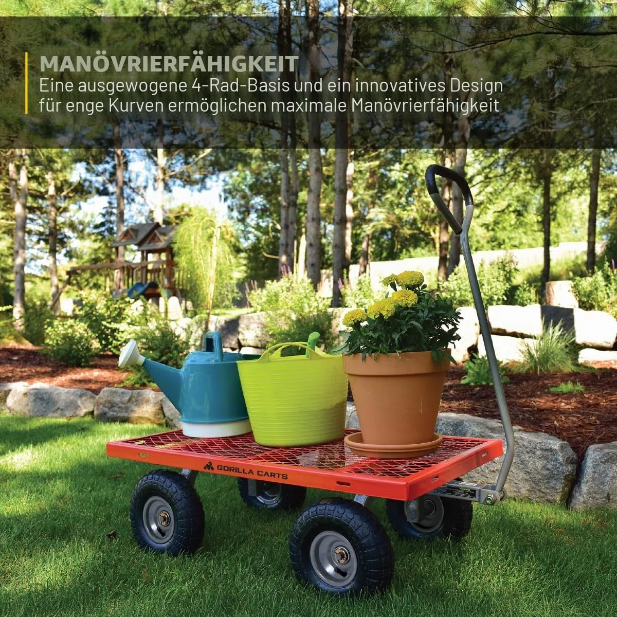 Gorilla Wagen, 362,9 kg Kapazit�t, robust, Robustes Stahlgeflecht, wandelbar, Flachbett, Garten, Outdoor, Transport, Nutzfahrzeug, Wagon, schwarz