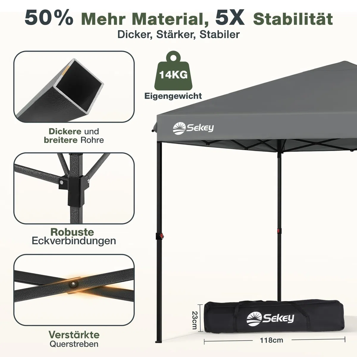 Sekey One-Touch Pop Up Pavillon 3x3 Wasserdicht Stabil Winterfest, Faltpavillon 3x3m mit Verdickten Röhren, Partyzelt Pavillion Klappbar für Camping Festival Party, Premium Serie 3x3, Anthrazit