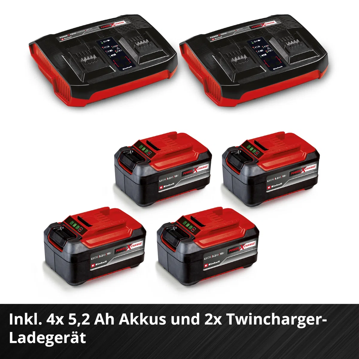 Einhell Akku-Rasenmäher GP-cm 36/52 S Li BL Kit Power X-Change (36 V, 52 cm Schnittbreite, bis 1200 m², Brushless, 65 L Fangkorb, Radantrieb, inkl. 4X 5,2 Ah + 2X Twincharger)