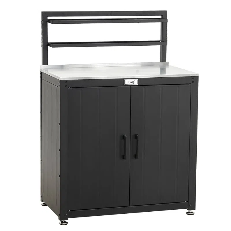 Feasto Gartenschrank wetterfest mit Edelstahl-Arbeitsplatte, 2 verstellbare Regalböden, Pflanztisch aus Metall für Gärten & Terrasse, 80x48x113 cm