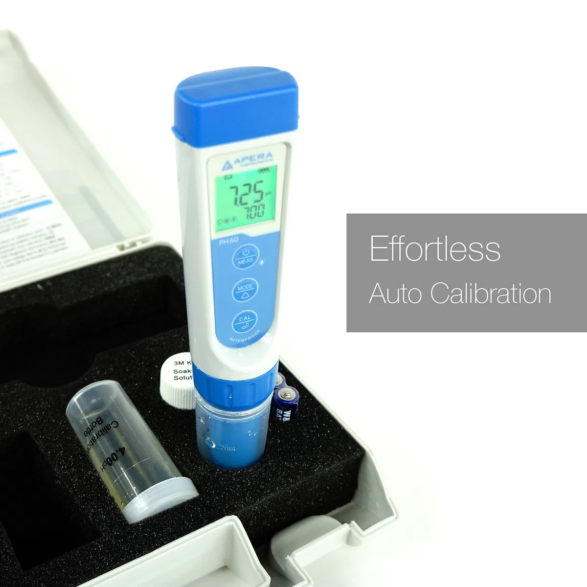Apera Instruments PH60 Premium pH-Meter (Genauigkeit pH ±0,01, Messbereich pH -2,0-14,0, austauschbare Elektrode, wasserfest, Temperaturanzeige), AI311, Standard Glaselektrode