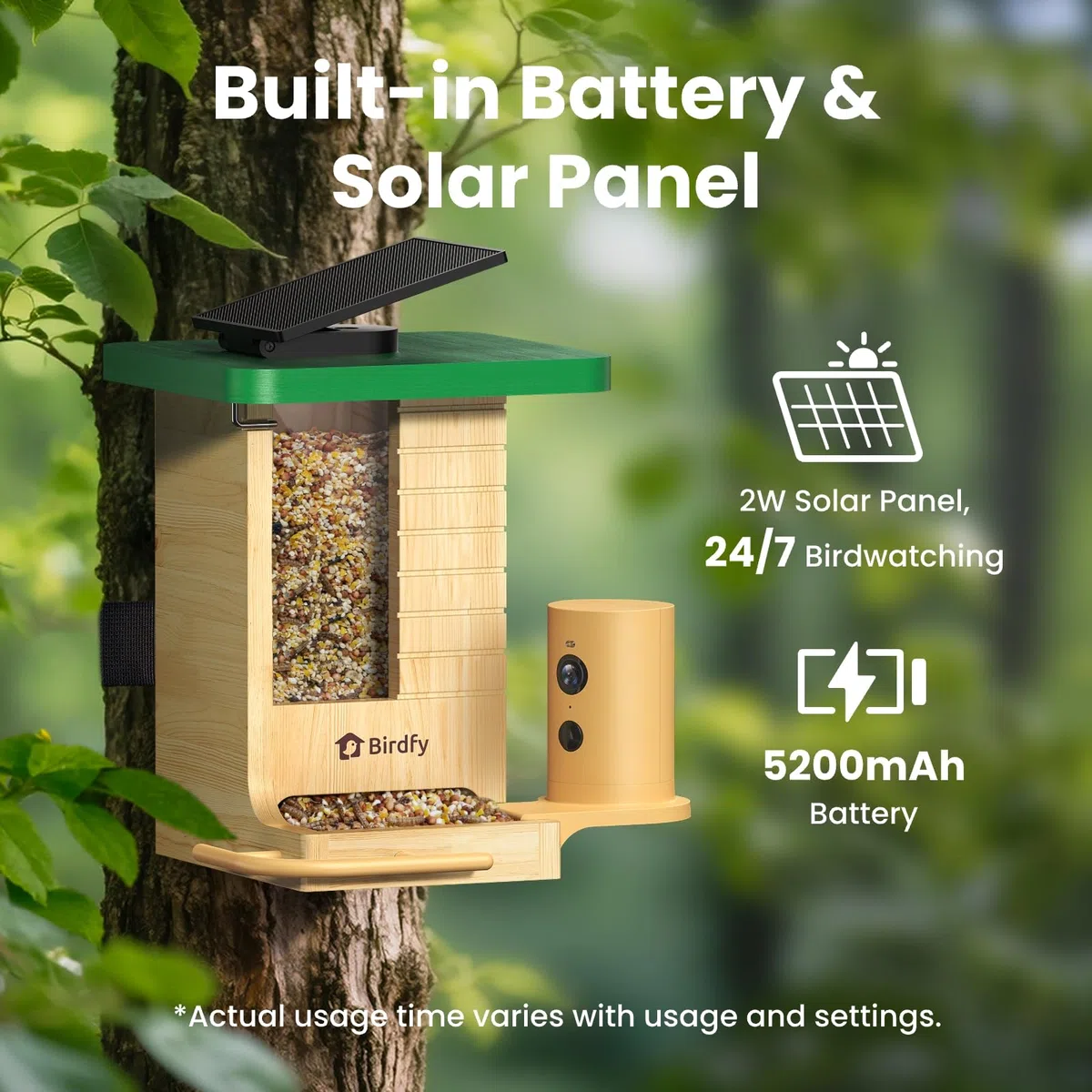 Smartes Vogelfutterhaus mit Kamera, Birdfy VogelFutterspender aus Holz, solarbetrieben, KI-Erkennung für 6000+ Vogelarten, 1080P Hochformat, wetterfest, App Live-Ansicht, YouTube&Facebook Streaming