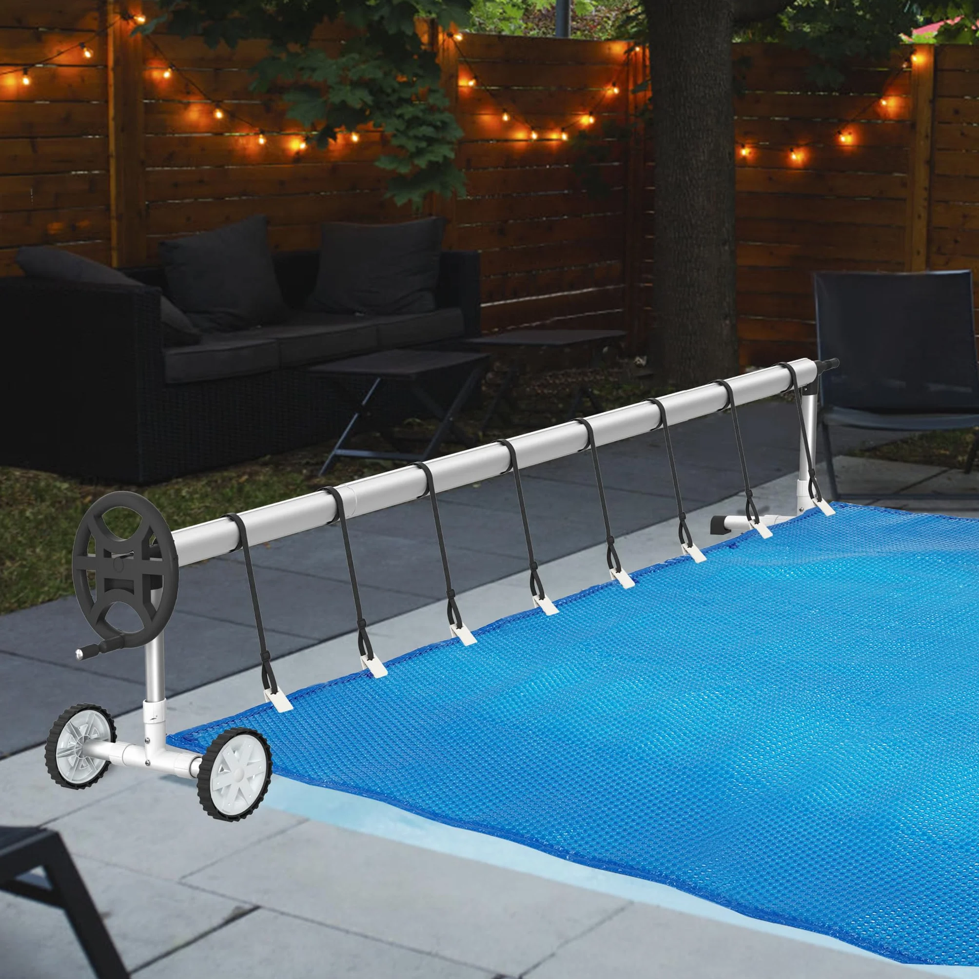 Froadp Pool Aufroller Aufrollvorrichtung 300-570cm Poolfolienaufroller aus Aluminium Aufrollsysteme Schwimmbadabdeckung Witterungsbeständiges Aufroller Poolabdeckung für Solarplane und Poolplanen