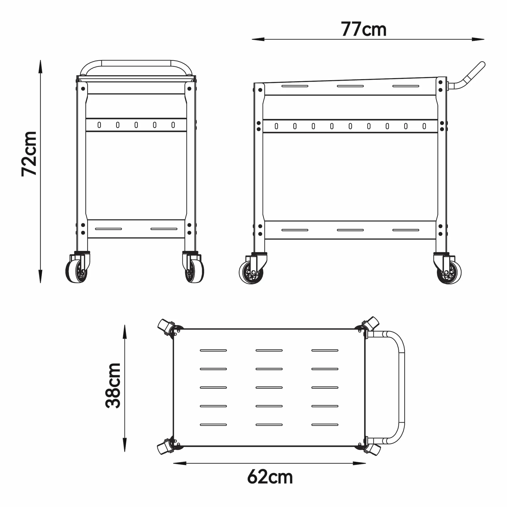 casa.pro Outdoor Servierwagen Bard Garten Rollwagen mit 2 Ablagen Stahl Indoor 72 x 77 x 38 cm Grillwagen mit 5 Haken Rollen mit Feststellbremsen Schwarz