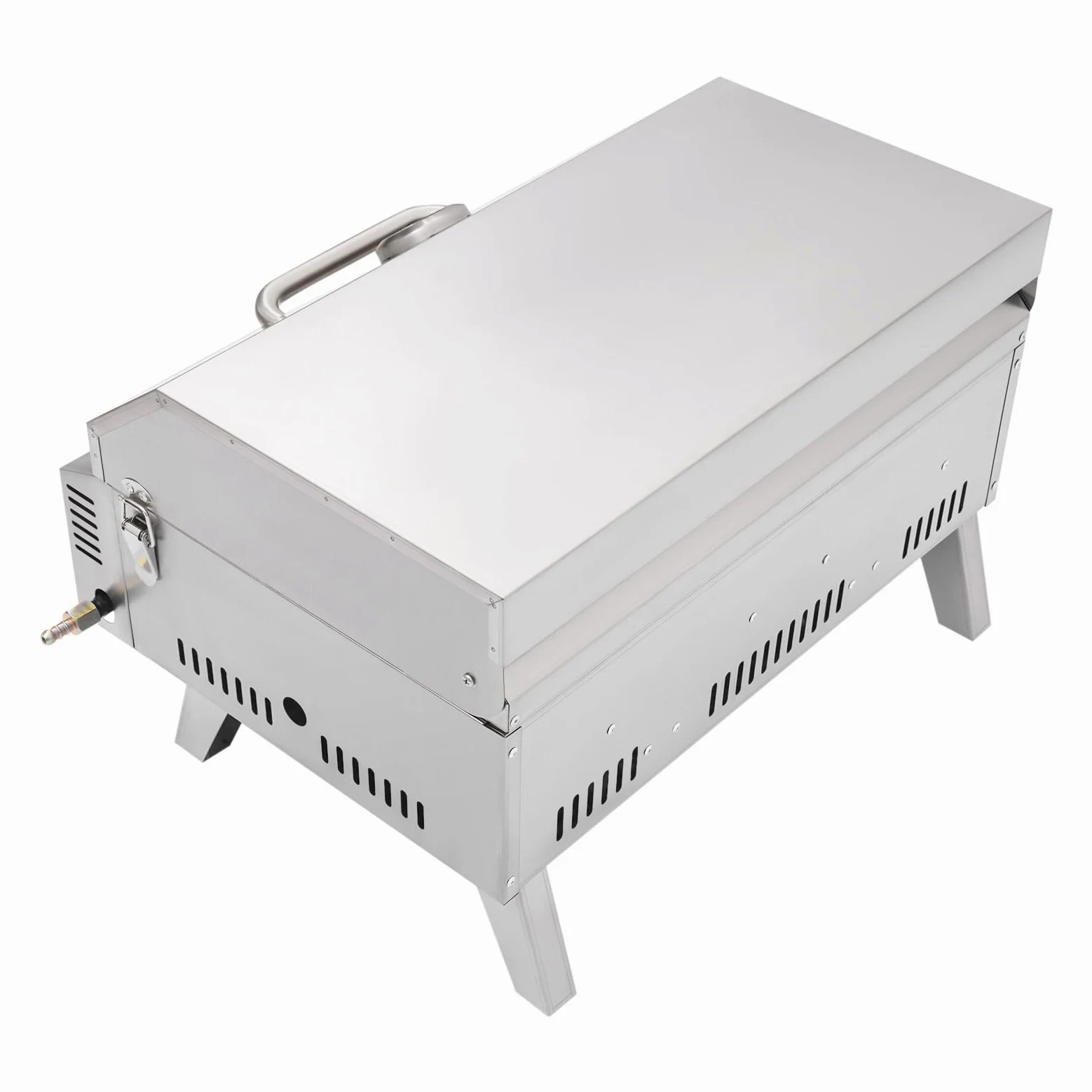 Edelstahl Tragbarer Gasgrill 2 Brenner 55,8 x 45 x 38 cm Campinggrill Tischgrill Klappbaren Beinen Gas Grill für Balkon, Camping, Garten