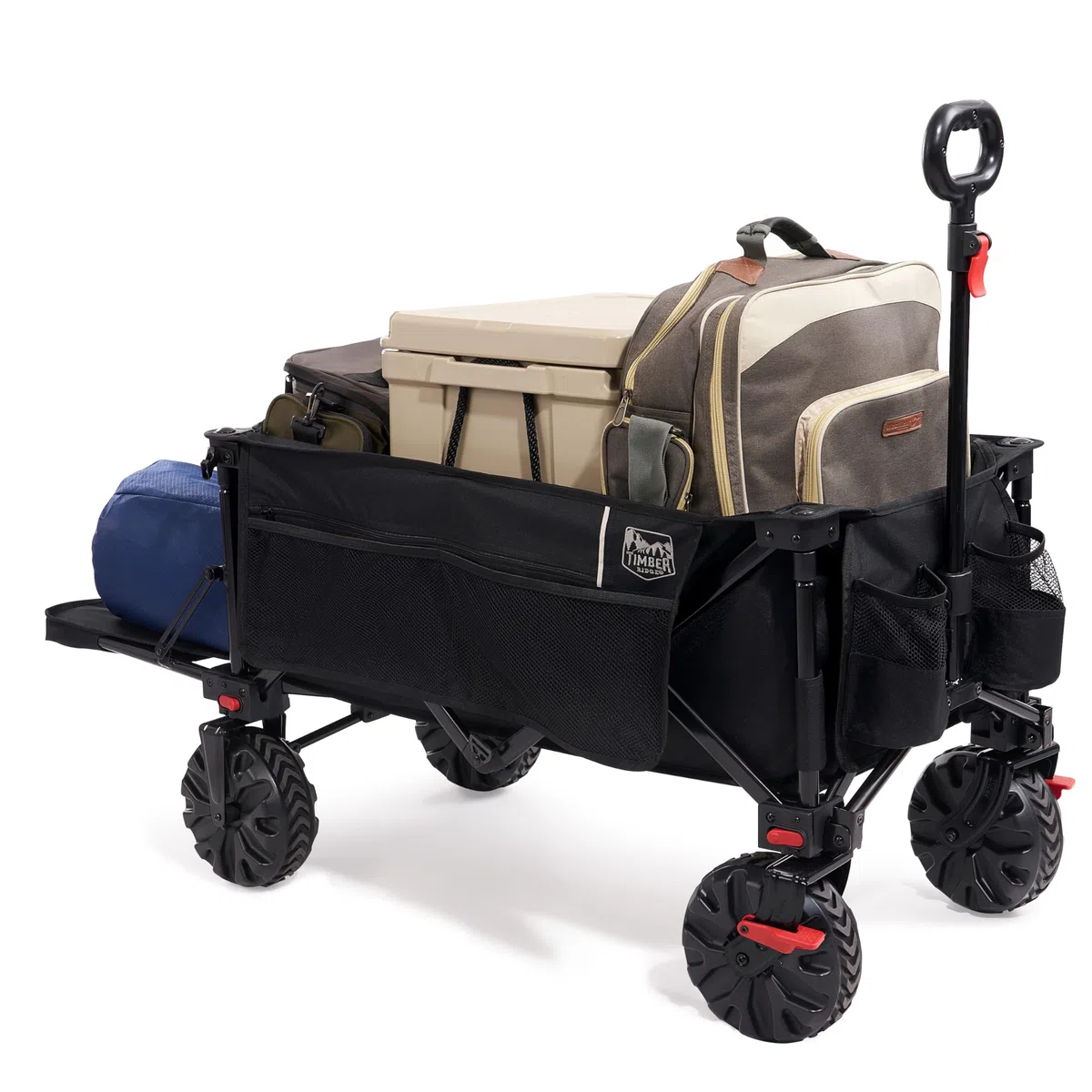 TIMBER RIDGE XXXL Bollerwagen Faltbare 300L Extra Langer mit Faltbarer Heckklappe Handwagen mit Seitentasche Getränkehalter verstellbarem Griff, Gartenwagen Transportwagen für Alle Gelände