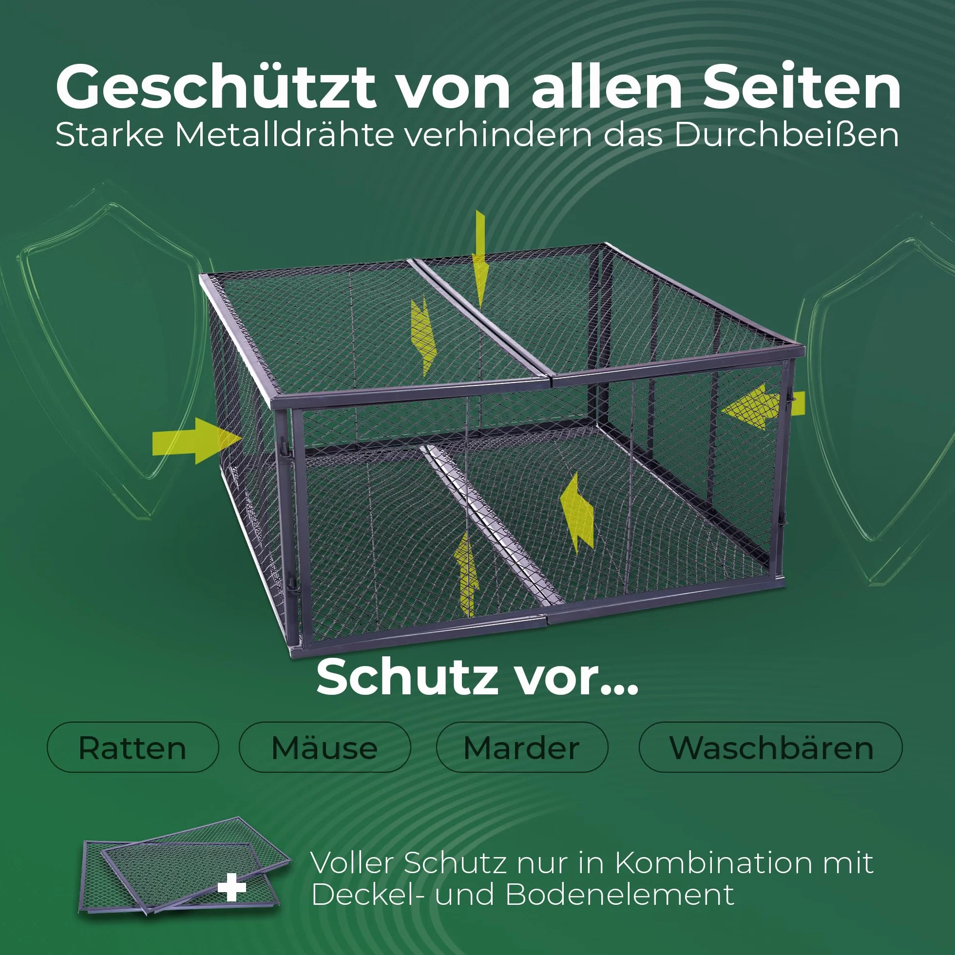Novatool Garten-Komposter Metall 100x100x50 cm + Deckel und Boden, mit erweiterbarem Stecksytem, pulverbeschichteter Metallkomposter mit 500 Liter Volumen, Draht Kompost Kompostkiste Rasenkomposter