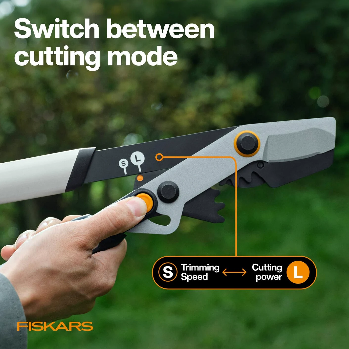 Fiskars X-series DualAction Astschere Bypass LX108, 2-in-1-Modus für schnelle oder kraftvolle Schnitte, Antihaftbeschichtete Stahlklingen/Leichte Aluminiumarme mit SoftGrip, Schwarz/Orange, 1080133