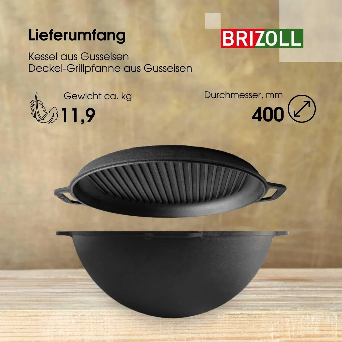 12L Gusseisen Schwenktopf Kazan Asia Kasan mit Deckel-Grillpfanne aus Gusseisen Grillwok Wokpfanne Grill Cast Iron Campingtopf Kessel Wok Traditioneller