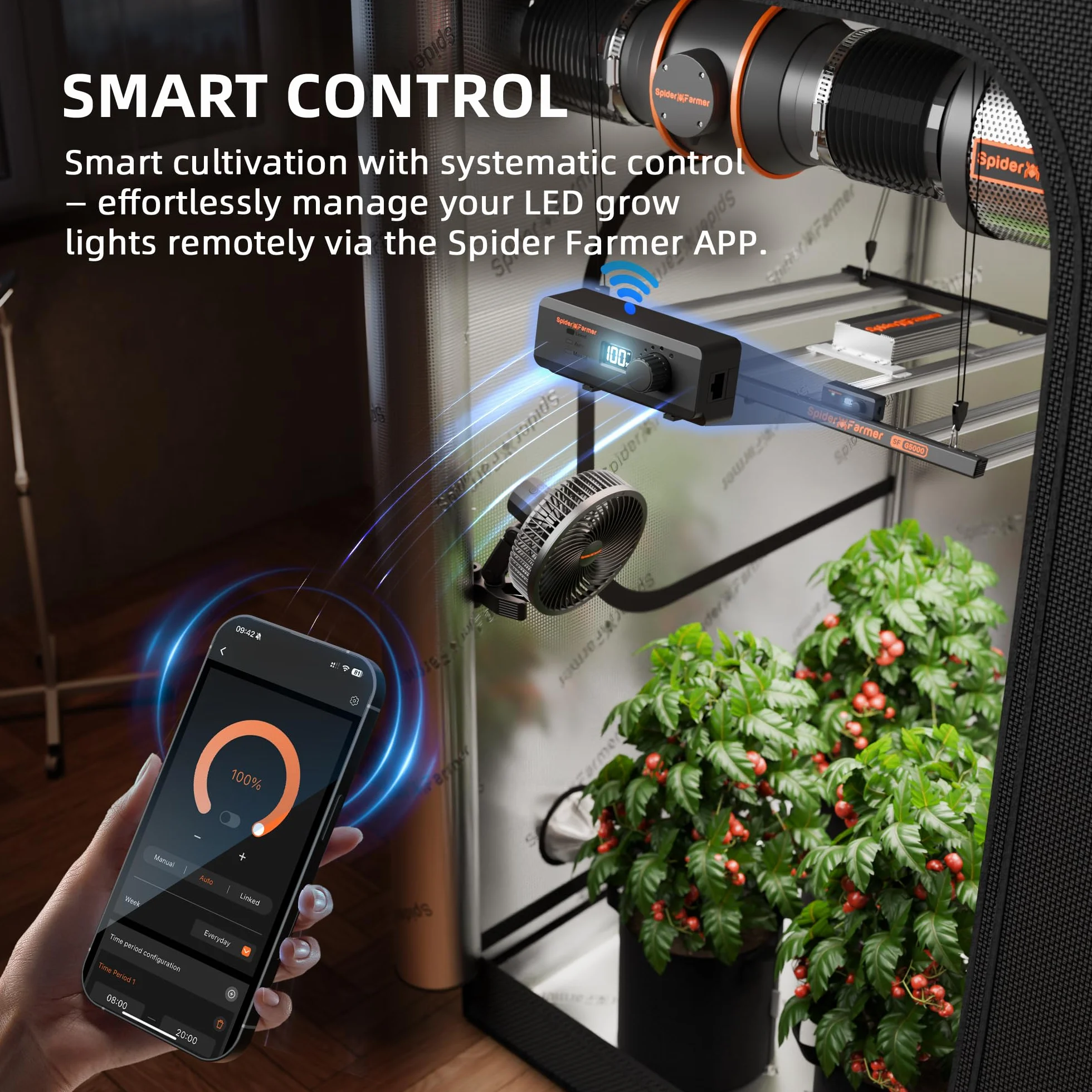 Spider Farmer Cost-Effective G1500 LED Grow Lampe 150W 60x60CM, Smarte APP Steuerung LED Pflanzenlampe,Bridgelux Dioden Vollspektrum Dimmbar Grow Light Wachstumslampe für Gemüse Blume