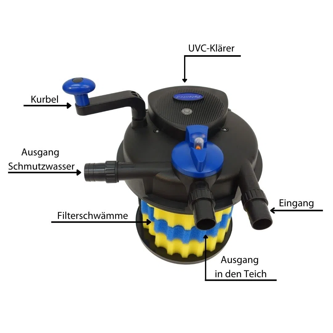 AquaOne Druckteichfilter CPF-2500 I Teichfilter für Teiche bis 6.000 Liter I Bio Teich Filter inkl.11 Watt UVC Klärer mit Kurbelreinigung I schwebealgenfreies klares Wasser
