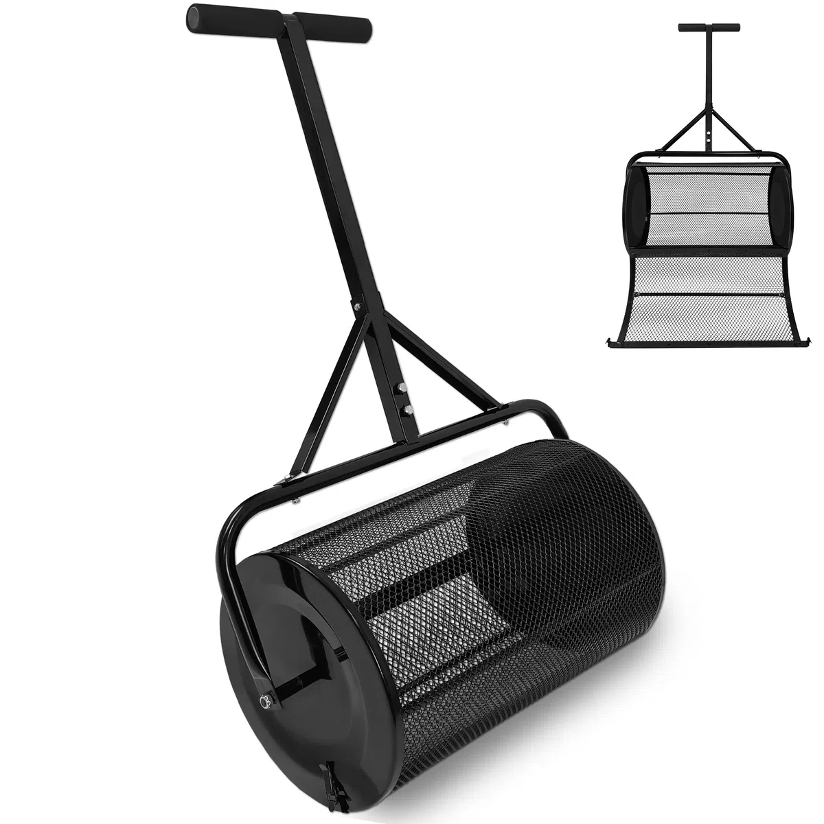 UISEBRT Kompoststreuer 80L Rasen- und Gartenstreuer mit Griff, 65cm Breit Kompost-Streuer und Torfmoos-Streuer mit Mesh-Korb Saatgutstreuer für Kompost Dünger Saat Torf, Schwarz