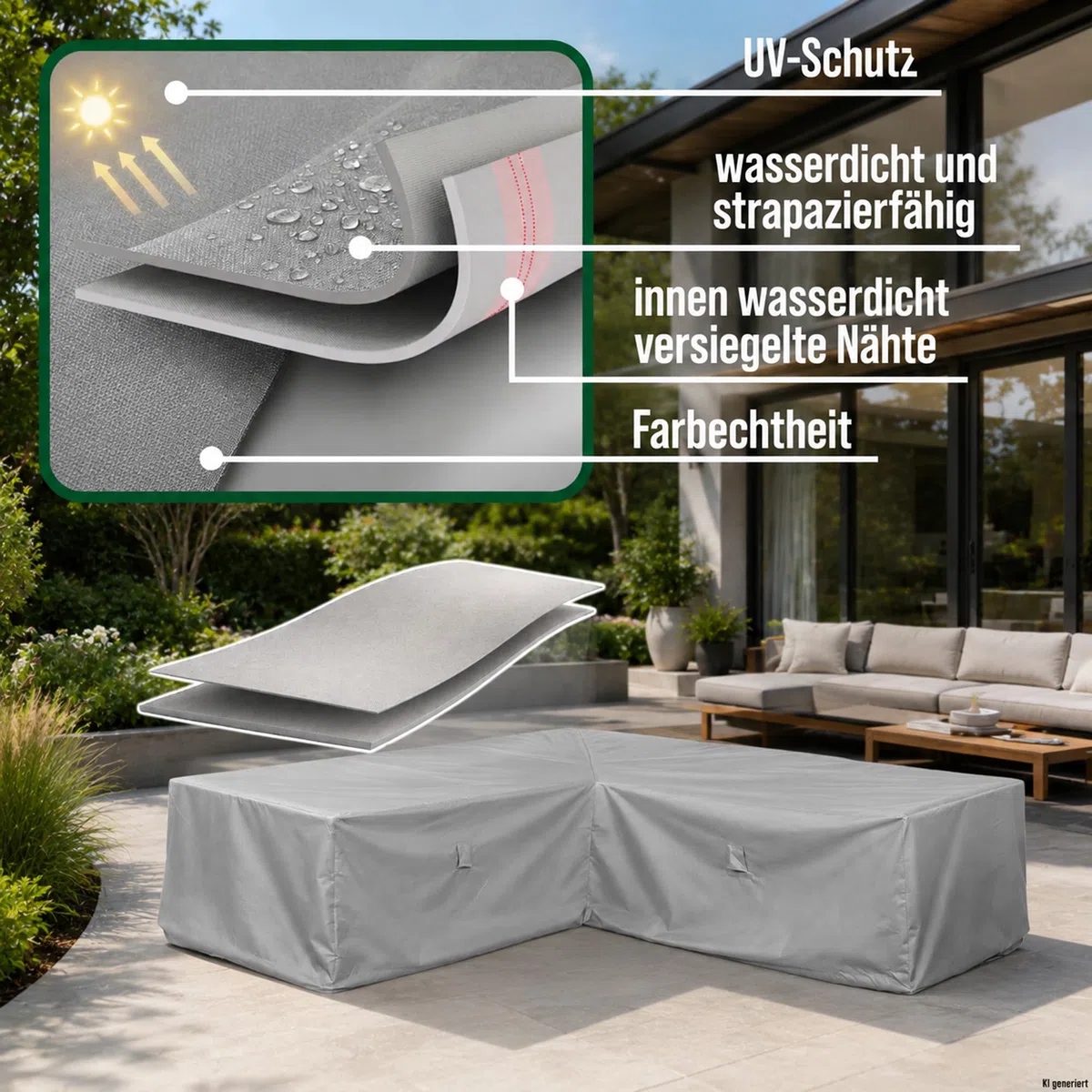 Abdeckung Gartenmöbel winterfest Lounge L-Form, 225x225x80 cm, grau, Oxford 600D Gewebe, Abdeckplane Gartenmöbel wasserdicht, UV-beständig und wetterfest