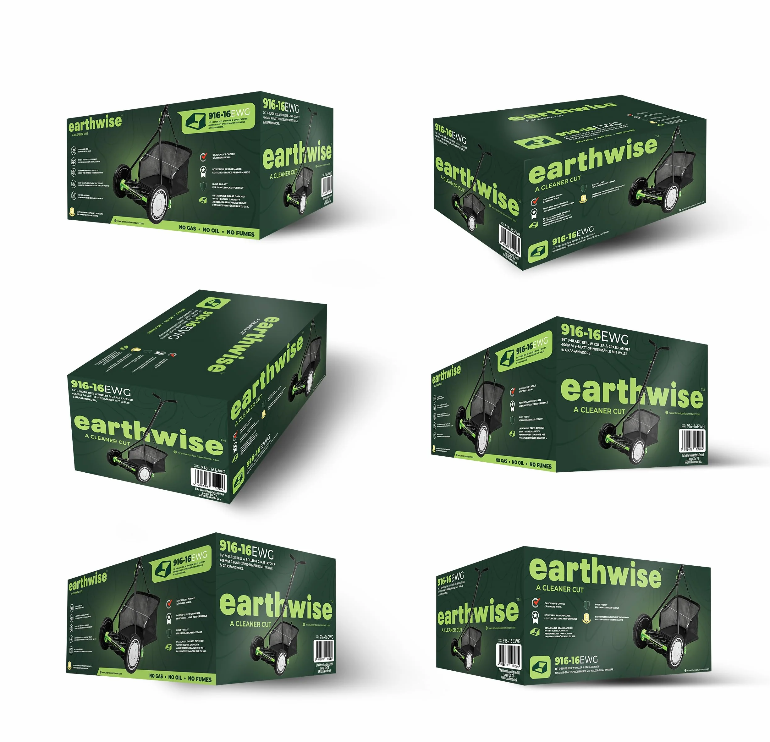 Earthwise Spindelmäher 916-16EWG - 16" mit Fangkorb mit 9 Messern, Schwarz