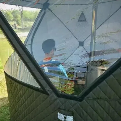 Outdoor Saunazelt für 4 Personen, isoliertes Angelzelt, stabiles Allwetter-Design, Panoramablick, einfacher Aufbau für Camping und Schneefischen