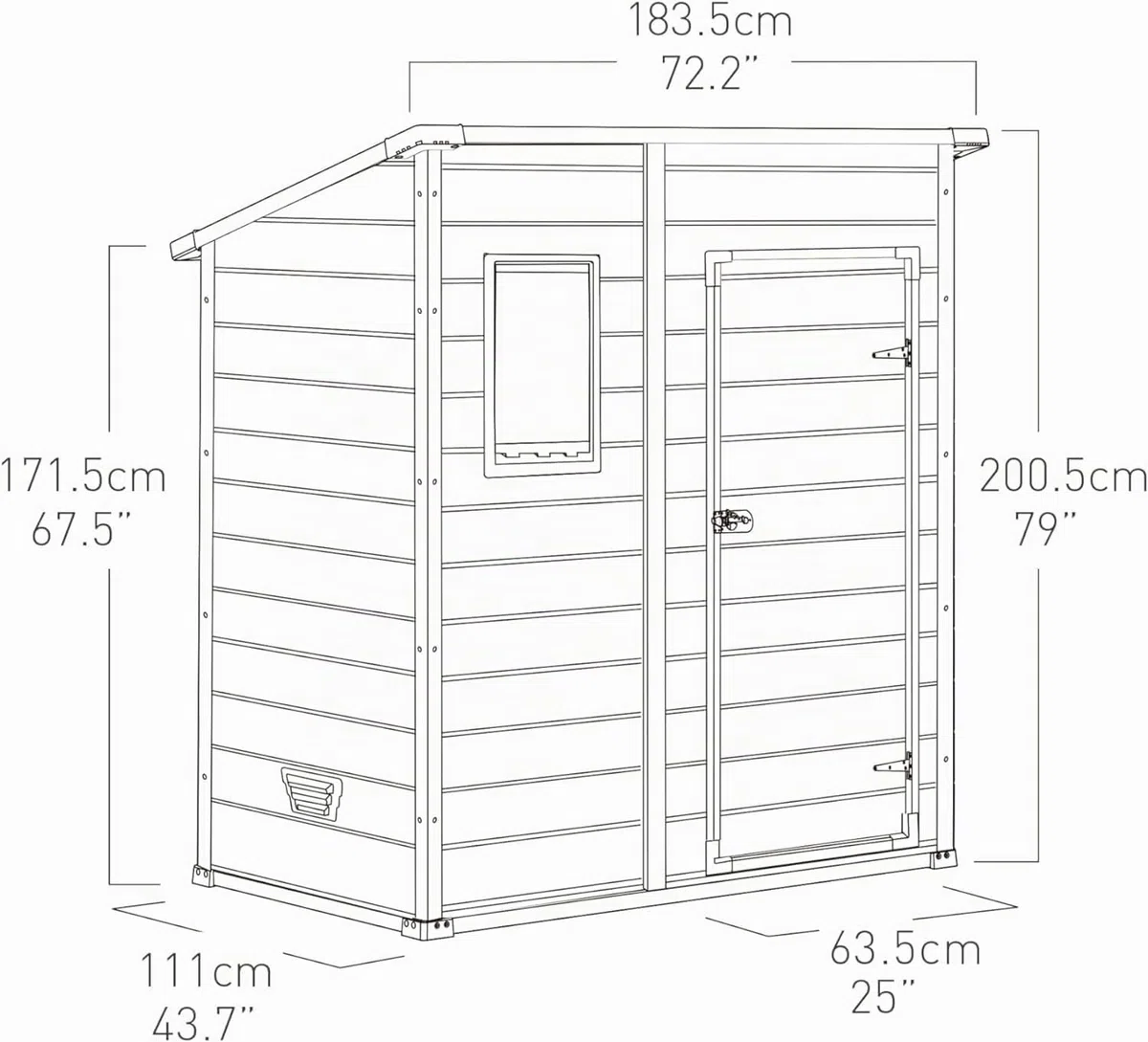 Keter Manor Pent 6x4 Gartenhaus wetterfest, Kunststoff, Outdoor, Außenmaße: BxTxH:183.5 x 111 x 200.5 cm, Innenmaße: 168.5 x 97 x 154 cm, grau