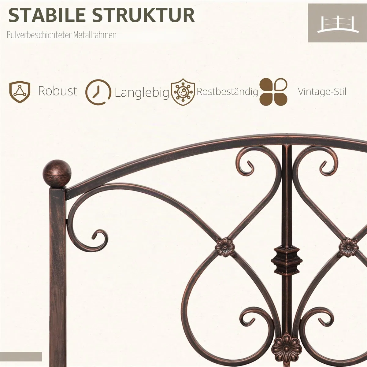 Outsunny Vintage-Gartenbrücke aus Metall, dekorative Brücke mit Blumenelementen, 99 x 68 x 53 cm, Bronze
