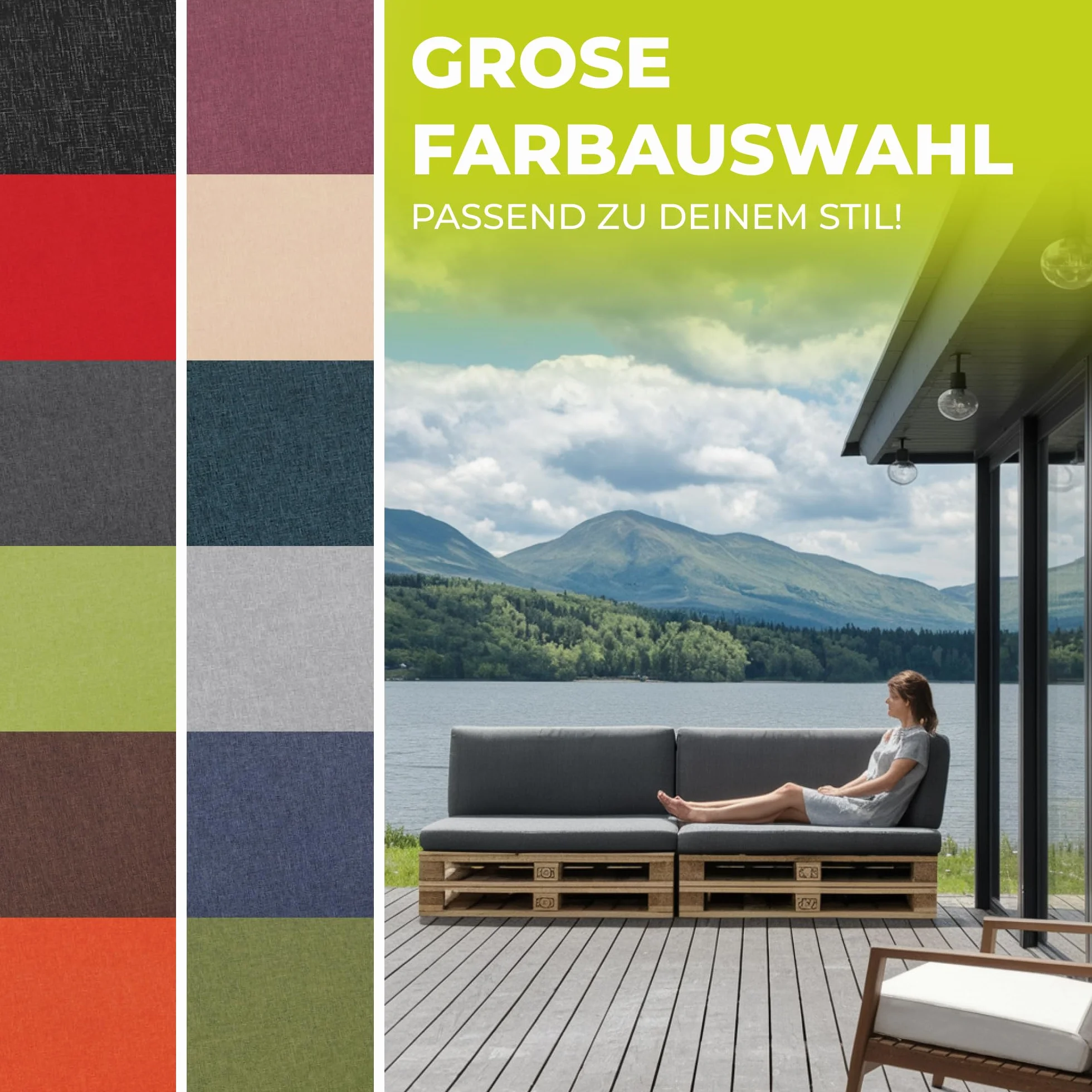Palettenkissen – 8-teiliges Set | Palettenauflage für Palettensofa | Sitz- und Rückenkissen für Europaletten | Palettenmöbel Indoor & Outdoor, UV-beständig | Made in EU | Dunkelgrau