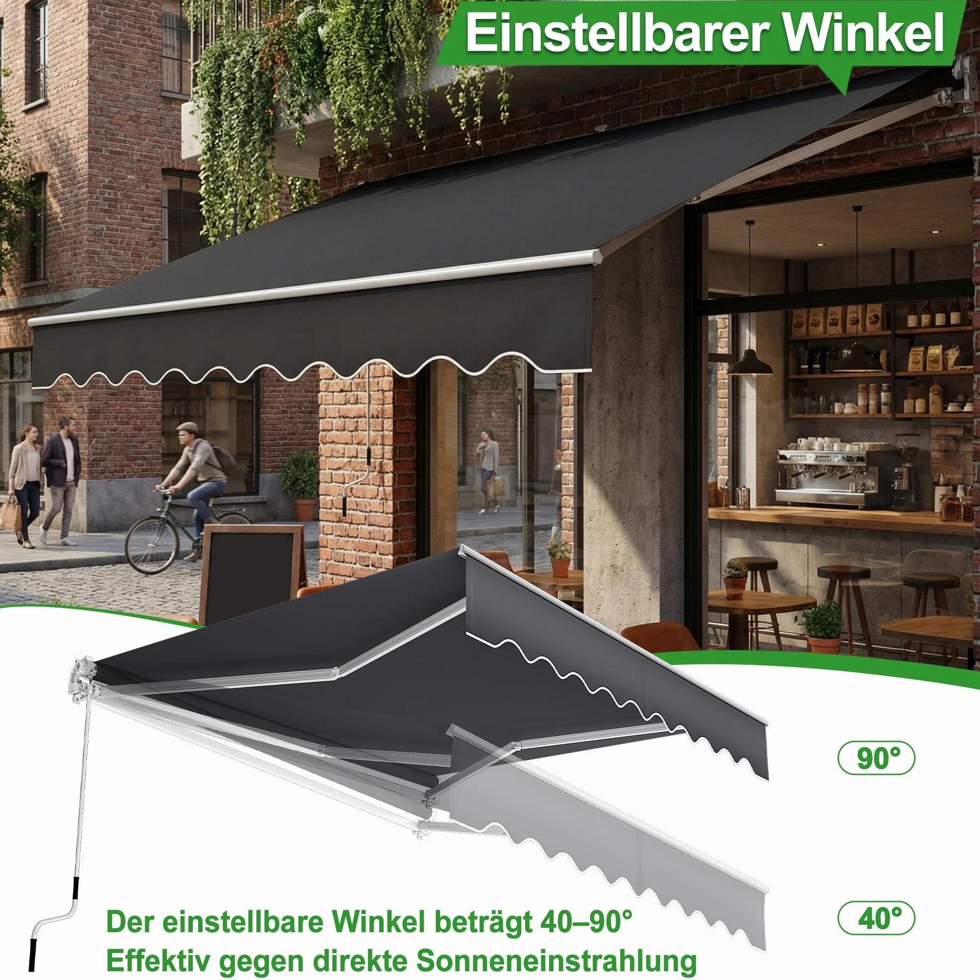 Aluminium Markise, Manuelle Gelenkarmmarkise, Sonnenschutz Sonnensegel, Sonnenmarkise, Markisenabdeckung Klemmmarkise, UV-beständig, Wasserabweisend (250x200cm, Dunkelgrau)