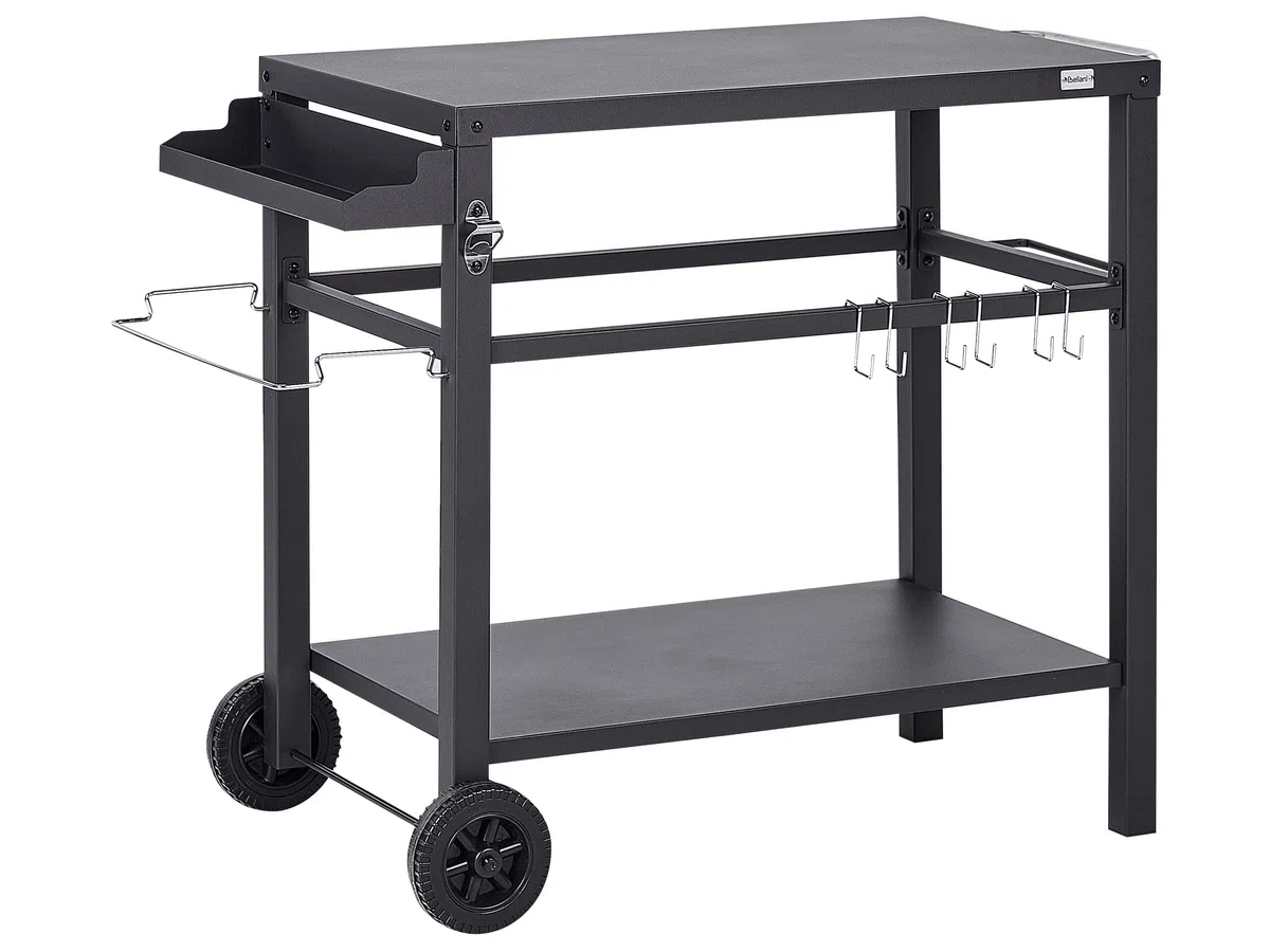 Beliani Garten Servierwagen Metall schwarz 2 Etagen mit Griff Utensilienhaken Staletti
