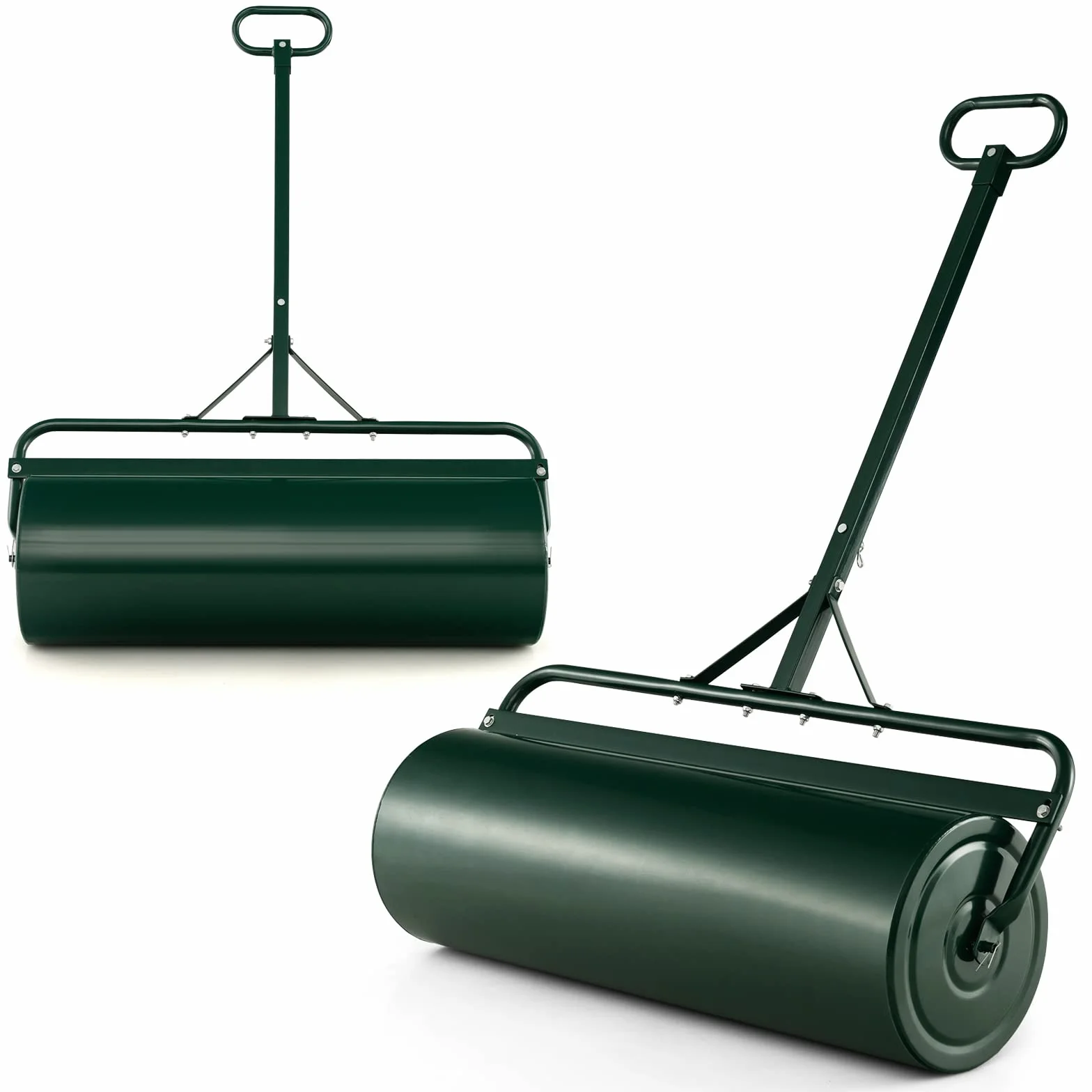 FANTASK Ø 30CM Rasenwalze Metall, Handwalze mit Griff 63 L, Schwerlasttrommel Graswalze befüllbar mit Wasser & Sand Gartenwalze, Trommel Rasenroller