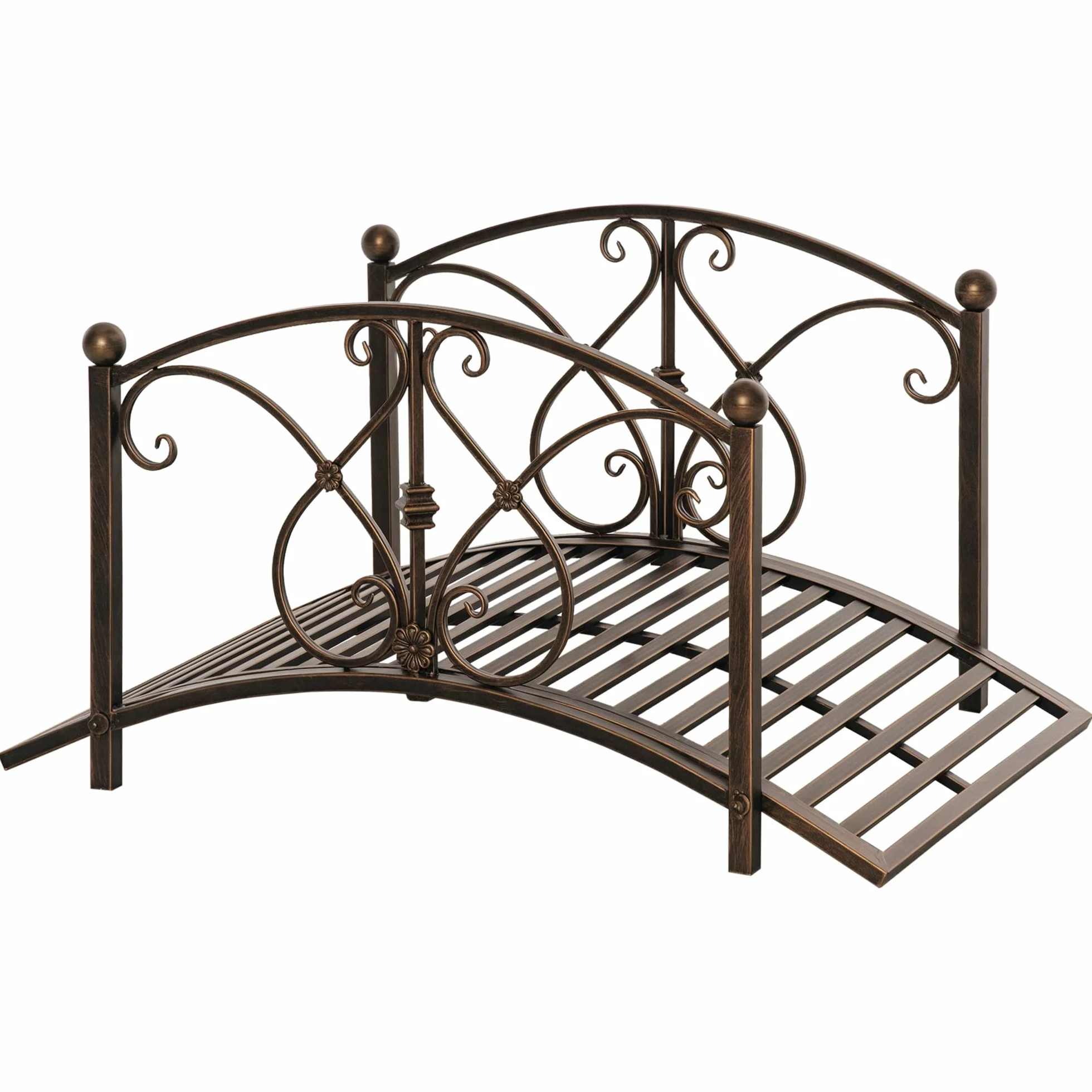 Outsunny Vintage-Gartenbrücke aus Metall, dekorative Brücke mit Blumenelementen, 99 x 68 x 53 cm, Bronze