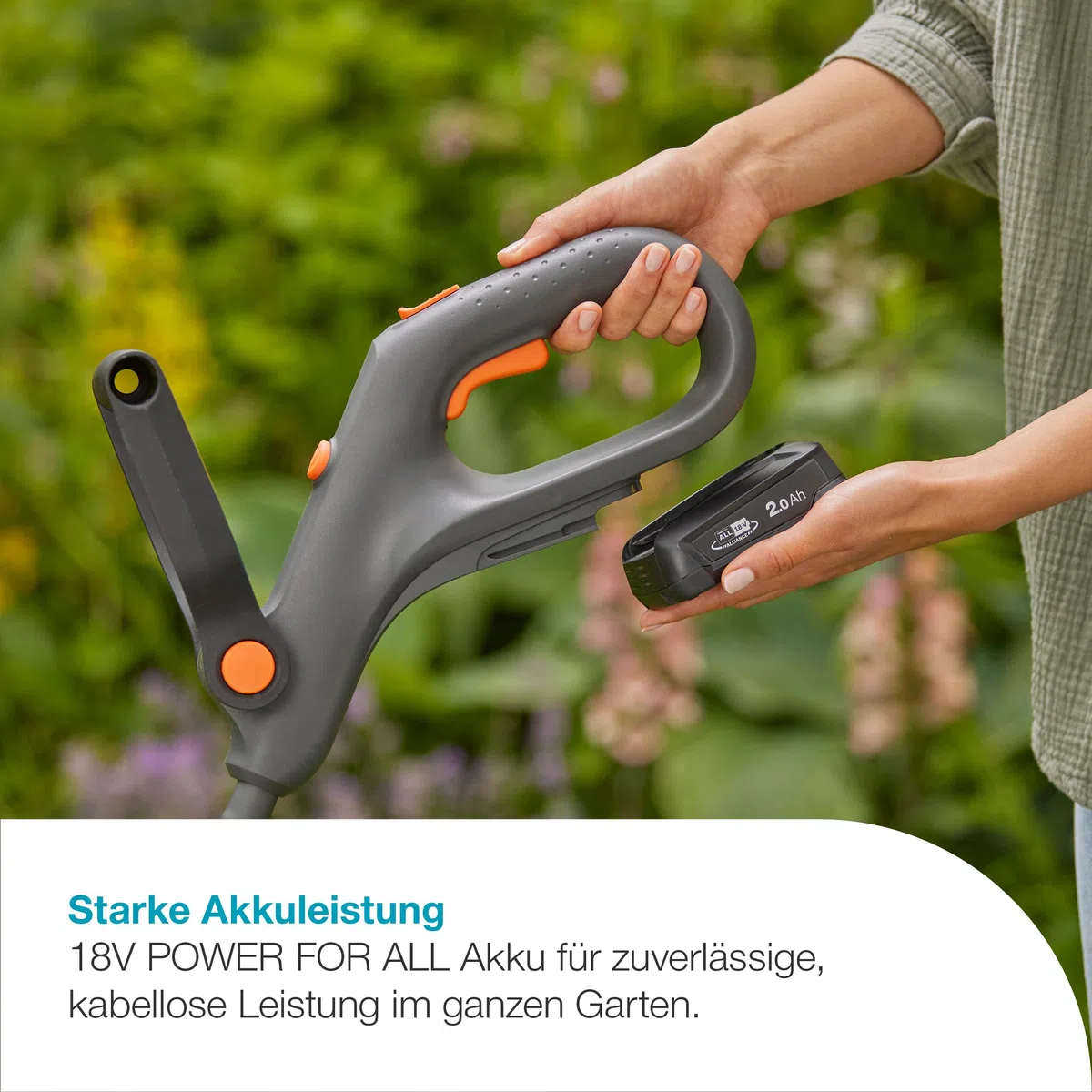 Gardena Akku-Rasentrimmer EasyTrim 25/18V P4A Solo: Leichtgewicht, Kantenschnitt, Teleskopgriff, Ergonomisch, Kabellos (14704-55)