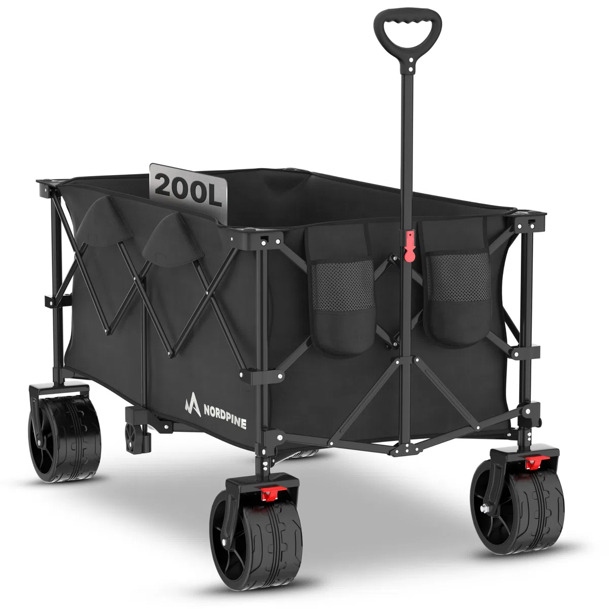 Bollerwagen Faltbar - 200/300 Liter Stauraum für Camping, Festival und Familie - Bis 200 kg Traglast - Extra breite Gummireifen mit Bremse - Klappbar in Sekunden (200 l | Bollerwagen)