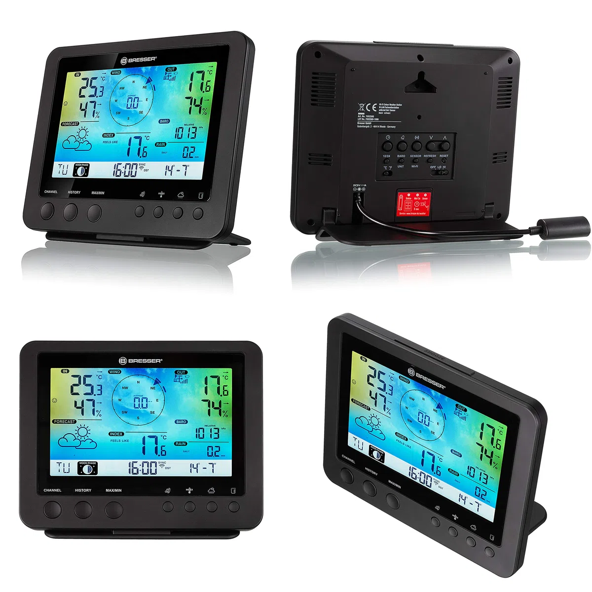 Bresser Wetterstation Funk 5-in-1 schwarz, mit WLAN & Farb-Display, Außensensor für Temperatur, Luftfeuchtigkeit, Wind, Luftdruck, Niederschlag