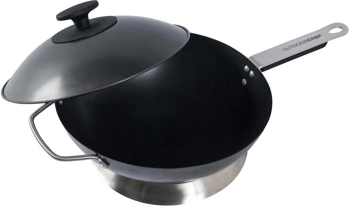 OUTDOORCHEF Wok Carbonstahl mit Deckel + Wokring