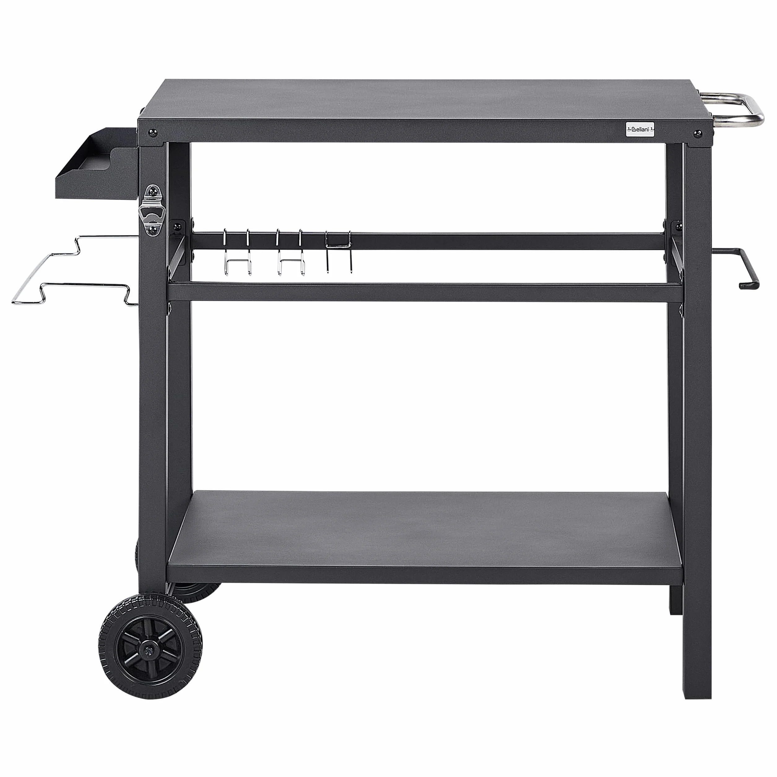 Beliani Garten Servierwagen Metall schwarz 2 Etagen mit Griff Utensilienhaken Staletti
