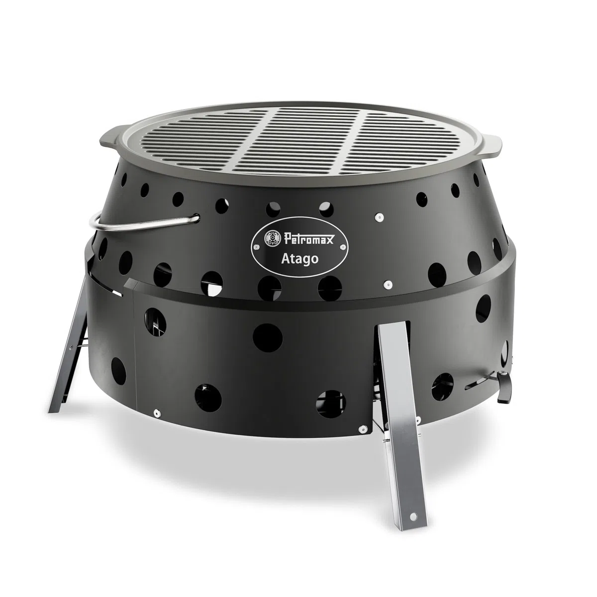 Petromax Atago Black Edition – 4-in-1 Mobiler Grill, Feuerschale, Ofen & Herd | In 2 Sek. einsatzbereit | Inkl. emailliertem Gussgrillrost | Klappbar & Ultramobil | Mattschwarz