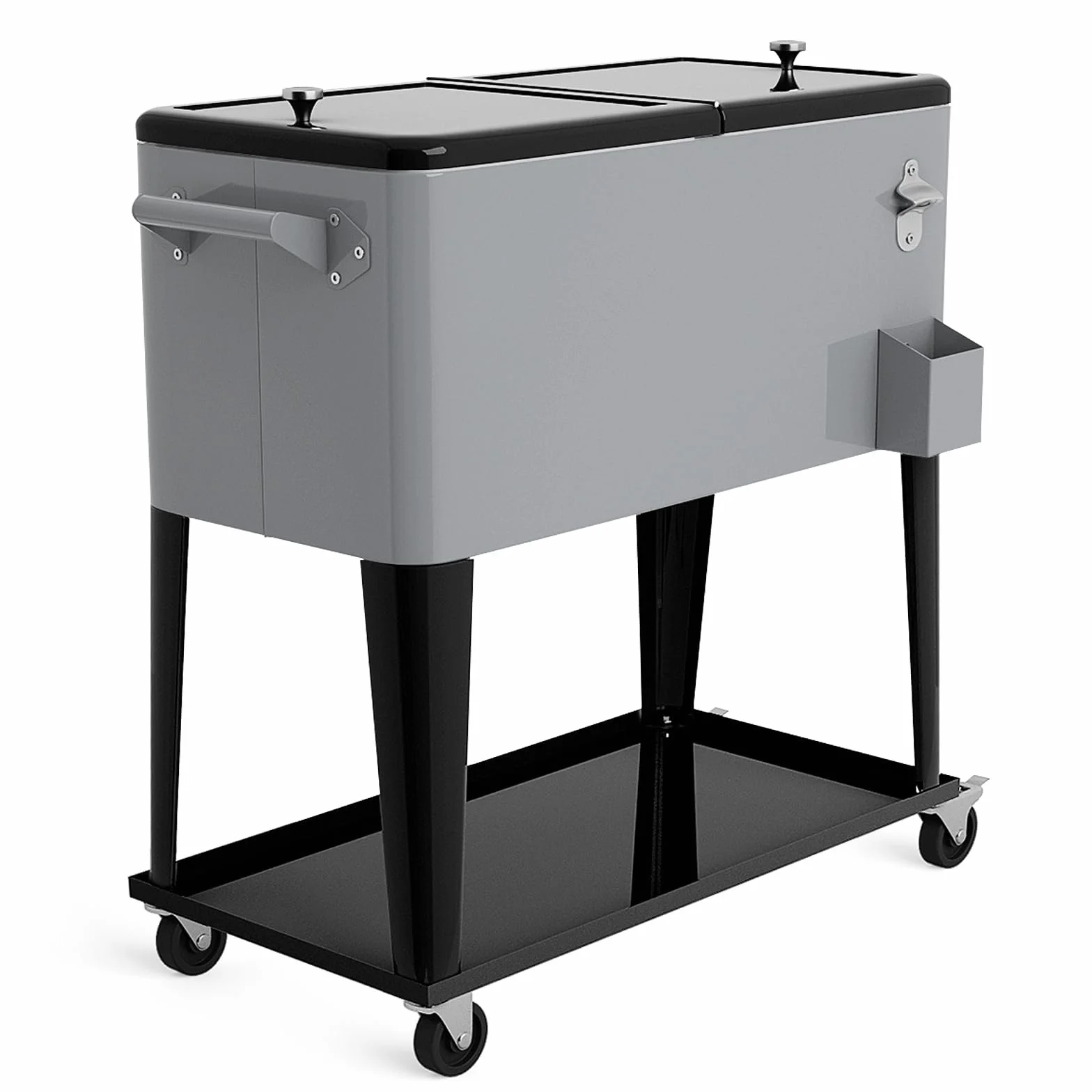 COSTWAY 76L Kühlwagen Beistellwagen, Servierwagen Kühlbox mit Rädern und Ablagefläche, Kühlbehälter Getränkewagen, Getränkekühler inkl. Flaschenöffner für Outdoor Terrassen Party (Silber)