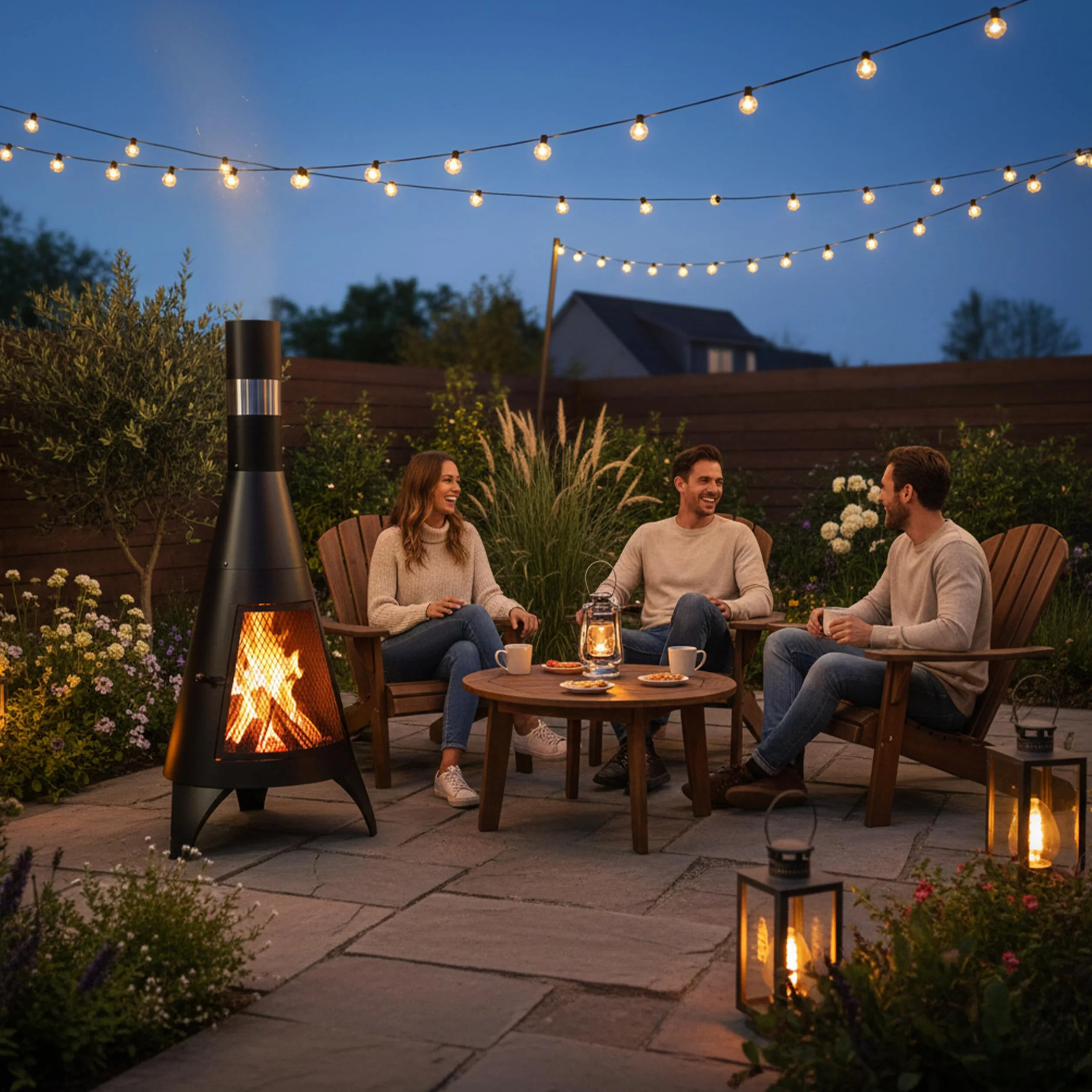 Relaxdays Terrassenofen mit Funkenschutz Tür, dekorative Feuerstelle für Holz, Gartenofen, HxD: 120x45cm, Stahl, schwarz