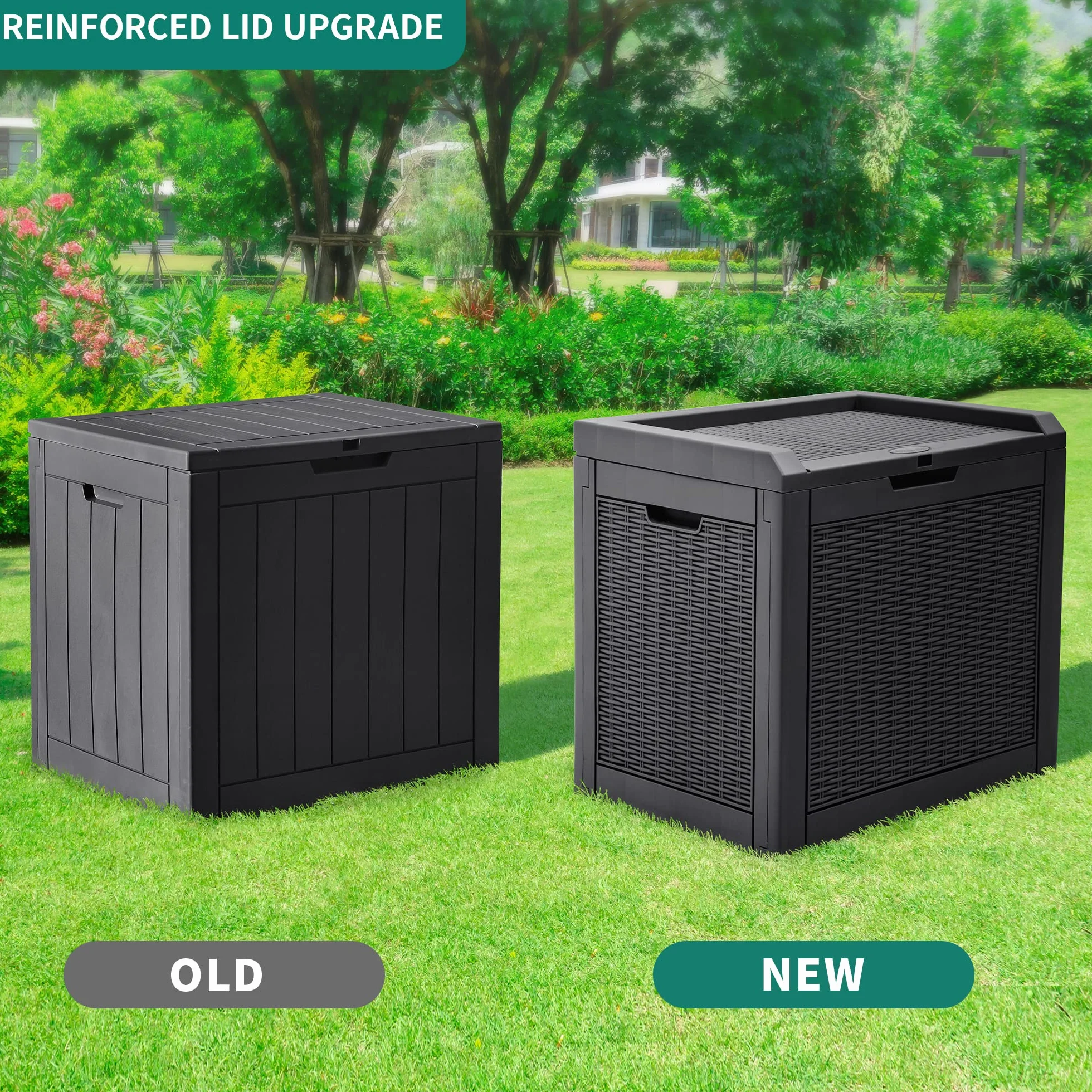 YITAHOME 118L Outdoor-Aufbewahrungsbox Rattan-Optik, Wetterfeste Resin-Box mit Schloss & Griffen, Gartenbox für Kissen, Poolzubehör & Werkzeug, Schwarz