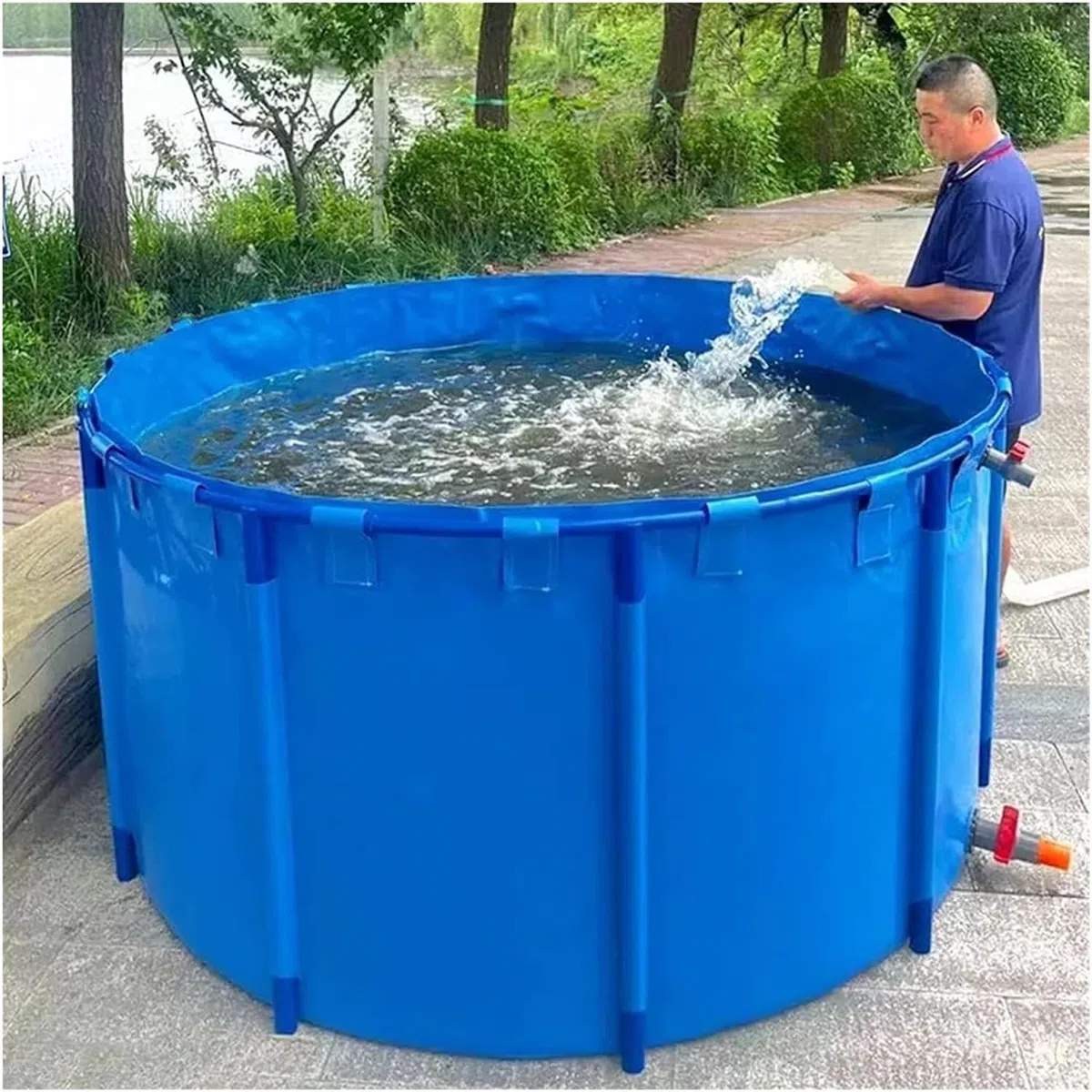Segeltuch Fischteich-Pool, Große Zusammenklappbare Außenplane,Segeltuch Fischteich, Für Die Wasserspeicherung, Fischzucht, Garnelenzucht, Hydroponische(2 x 0,8 M)