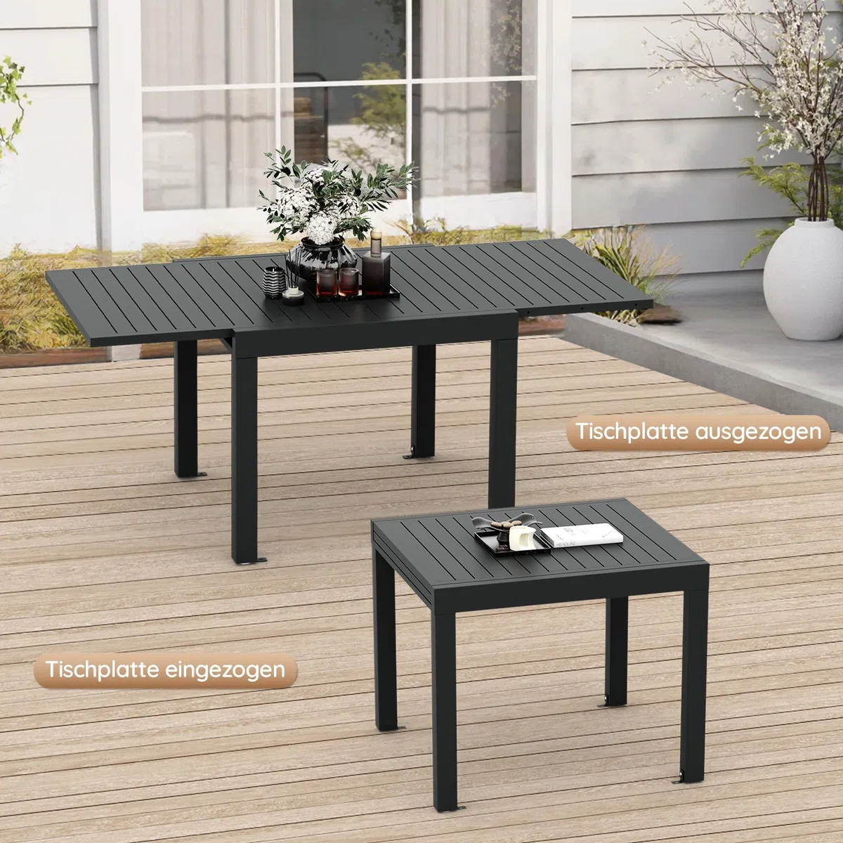 Devoko Esstisch Ausziehbar，80/160 x 75cm Gartentisch Ausziehbars, Aluminium Balkon Ausziehtisc, Gartentisch Wetterfest,ausziehbar auf 160cm, Outdoor Esstisch, Dunkelgrau