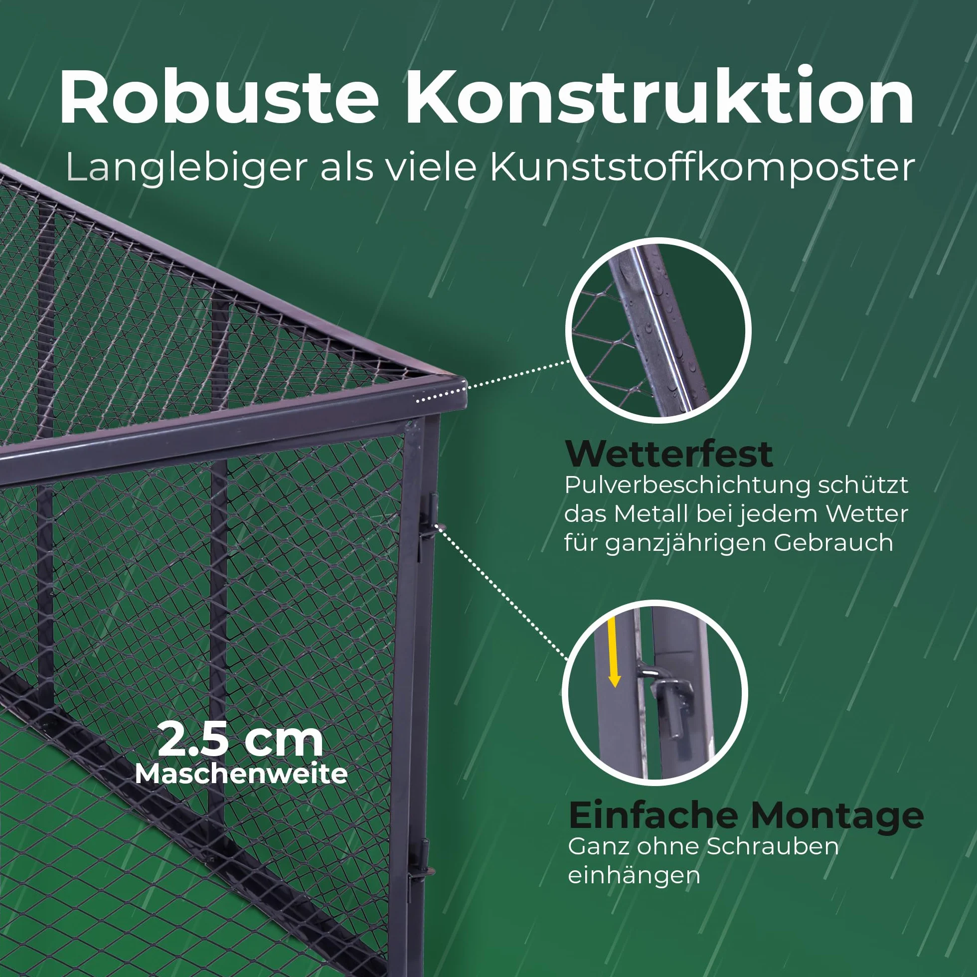 Novatool Garten-Komposter Metall 100x100x50 cm + Deckel und Boden, mit erweiterbarem Stecksytem, pulverbeschichteter Metallkomposter mit 500 Liter Volumen, Draht Kompost Kompostkiste Rasenkomposter