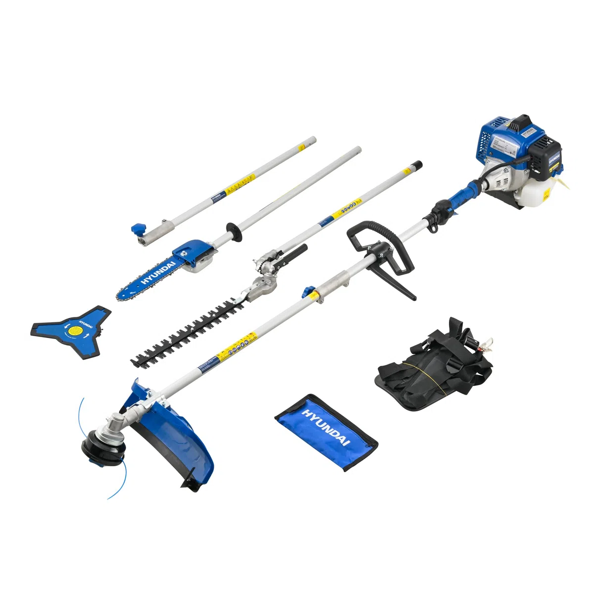 Hyundai Multi-Tool Thermo-Tool 56 CC 5-in-1 – Motorsense, Heckenschere, Astsäge & Zubehör, trennbarer Baum, Geschirr inklusive, vielseitiges Gartensystem