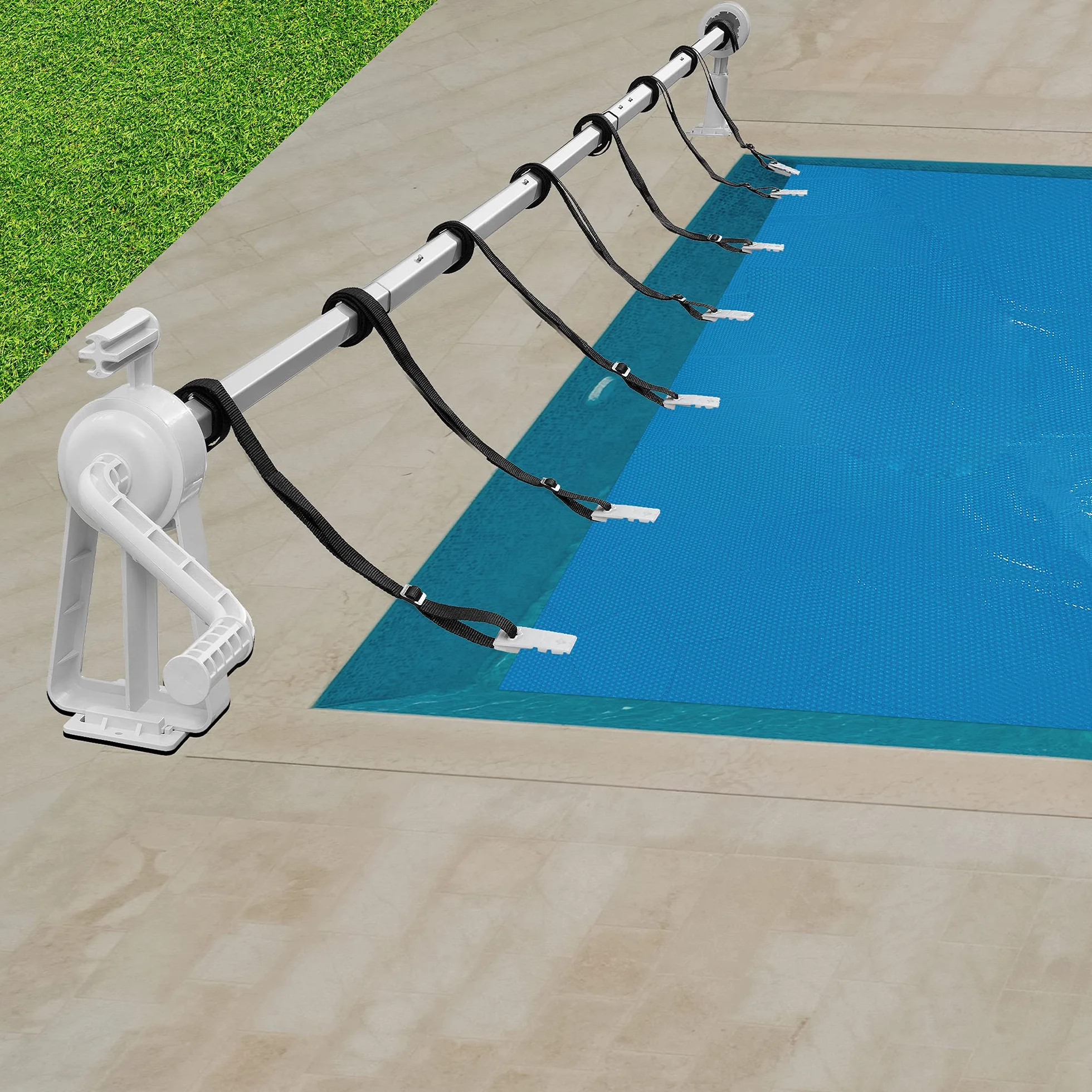 Arebos Aufrollsystem für Solar- und Poolplanen | Pool Aufroller | Länge von 1,05-6,15 m | witterungsbeständiges Material | für die Feste Montage | auch für Aufstellpools geeignet