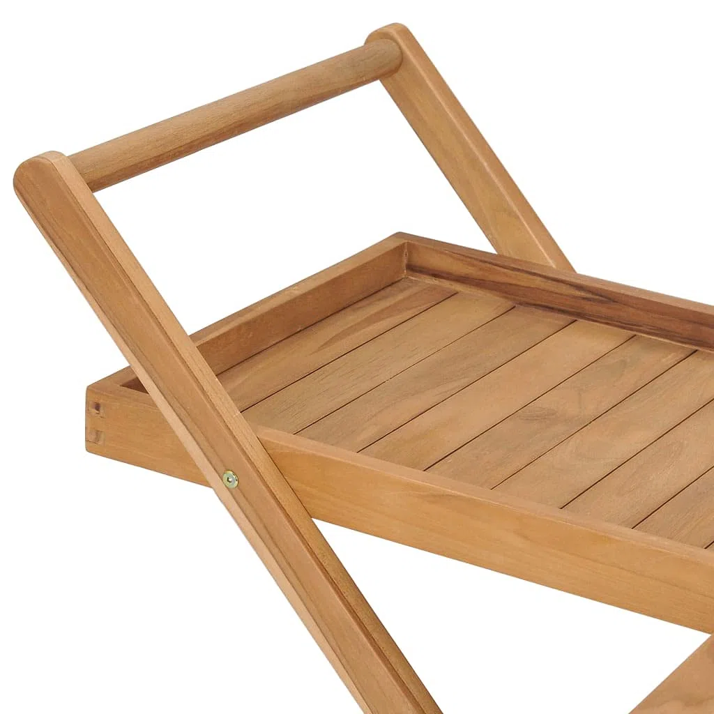 vidaXL Teak Massiv Teewagen mit 4 Flaschenhalter Servierwagen Küchenwagen Küchentrolley Rollwagen Getränkewagen Allzweckwagen 54x82x83cm