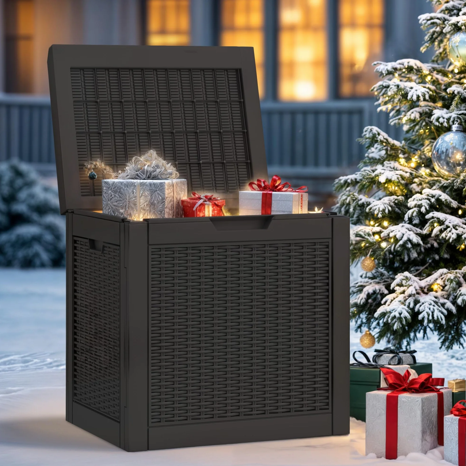 YITAHOME 118L Outdoor-Aufbewahrungsbox Rattan-Optik, Wetterfeste Resin-Box mit Schloss & Griffen, Gartenbox für Kissen, Poolzubehör & Werkzeug, Schwarz
