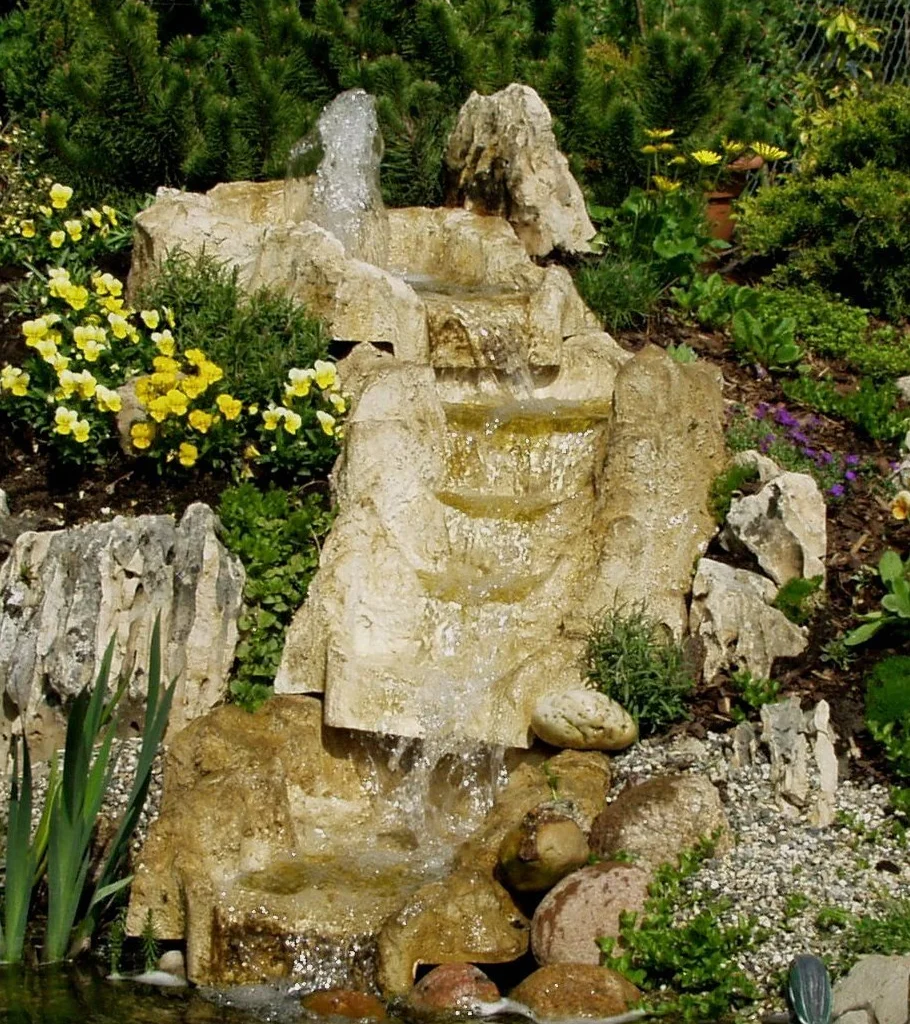 Wasserfall Weser Kaskade Fels, Beige/Braun, 80 x 55 x 50 cm