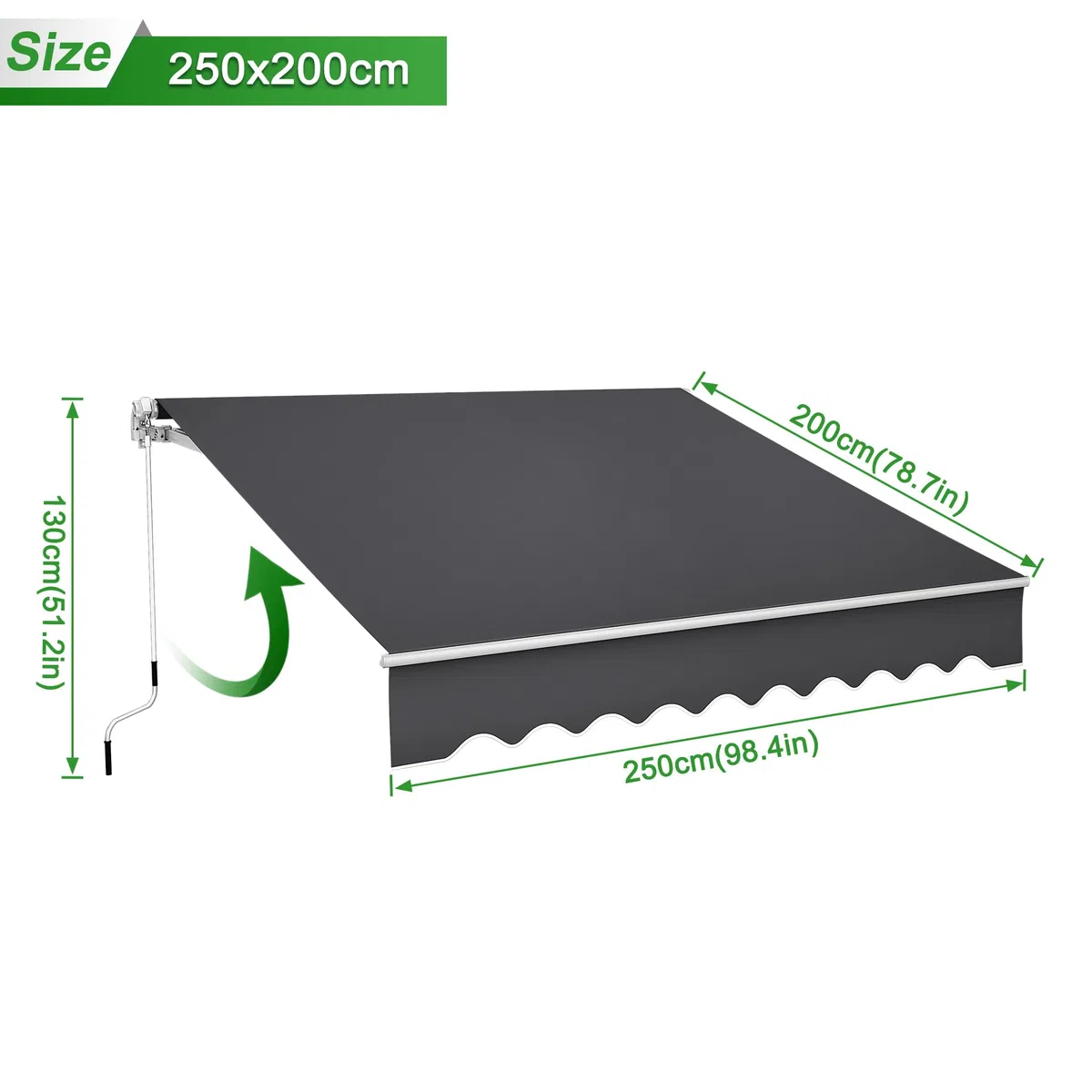 Aluminium Markise, Manuelle Gelenkarmmarkise, Sonnenschutz Sonnensegel, Sonnenmarkise, Markisenabdeckung Klemmmarkise, UV-beständig, Wasserabweisend (250x200cm, Dunkelgrau)