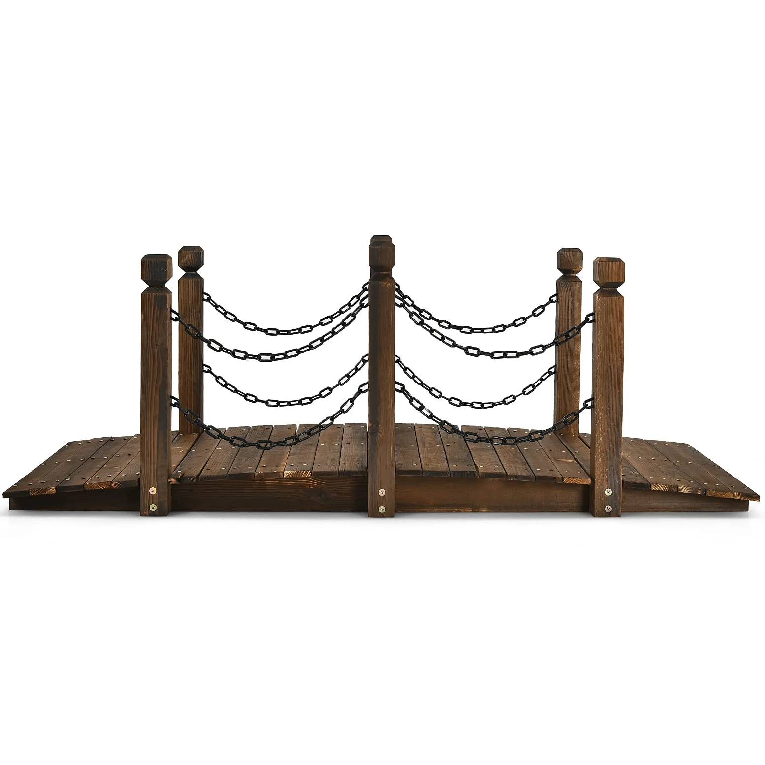 GIANTEX Gartenbrücke aus Holz, Brücke Landschaft, antike Bogenbrücke, dekorative Brücke für Garten, Brücke mit Bogen, Brücke mit Geländer, Tragkraft 120 kg, 150 x 67 x 55 cm