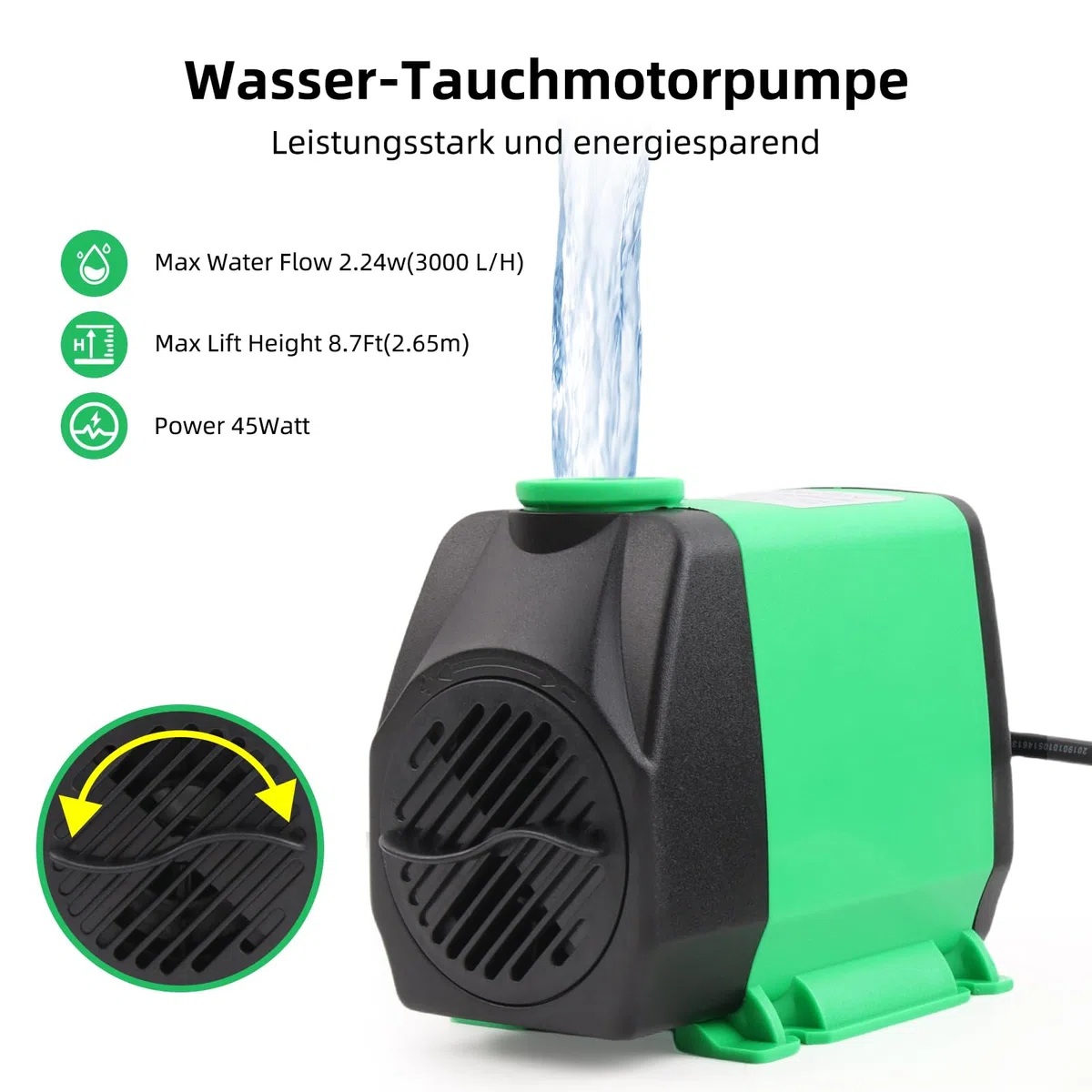 Schwarze Edelstahl Teich Wasserfall Spillway Pool Brunnen Wasser Feature, 45W 3000L/H with Pumpe, Teichüberlauf mit Pumpe und Wellrohr mit Filtermedien, für Terrasse Wasserwand